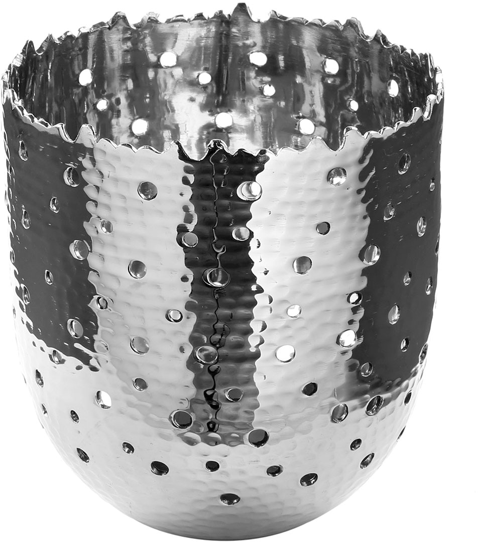 Fink Windlicht »TIAGO, mit feiner Hammerschlagstruktur«, (1 St.), aus Aluminium, mit runden Cut-Outs, Höhe ca. 14 cm