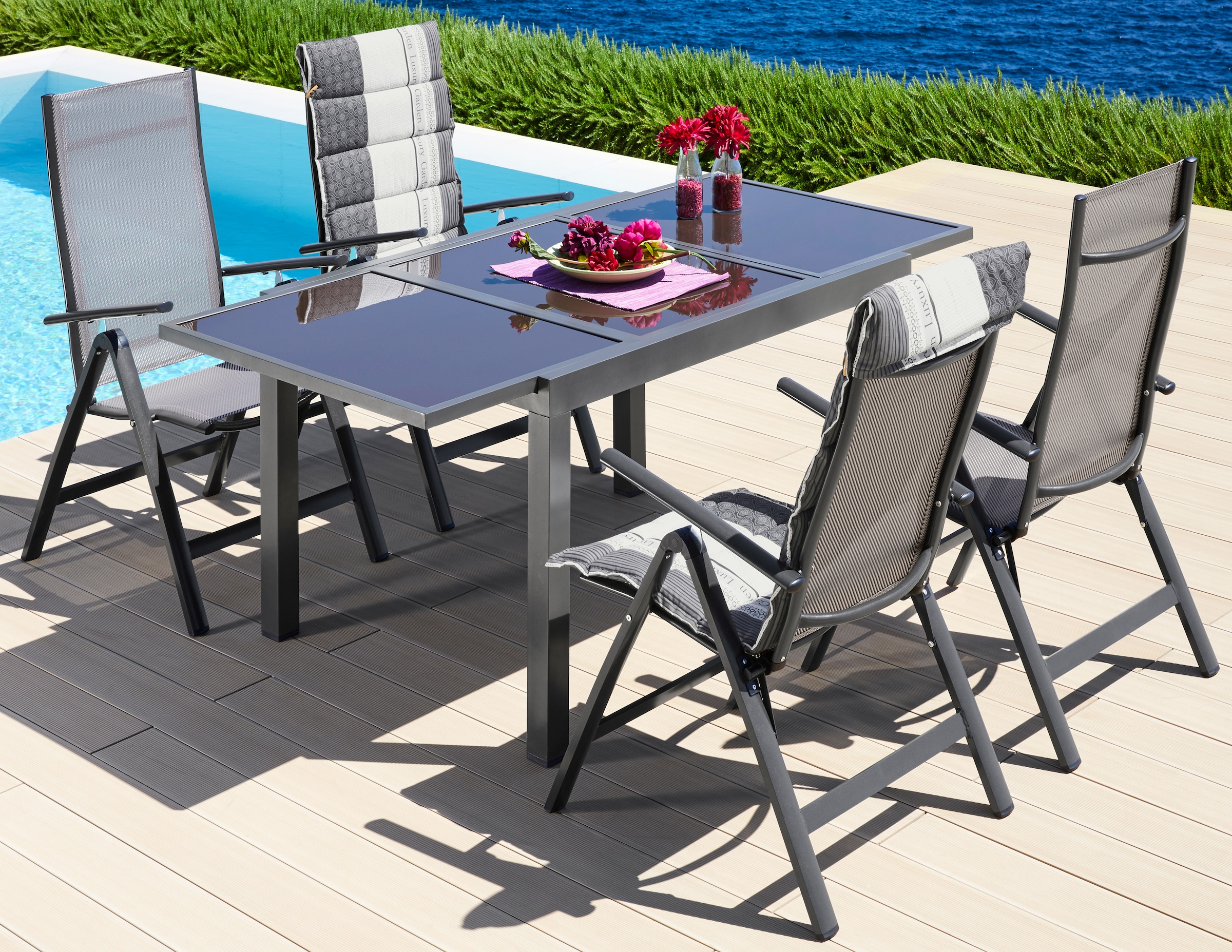 MERXX Garten-Essgruppe »Amalfi«, mit 4 Stühlen und ausziehbarem Tisch (120  - 180 cm) online bestellen
