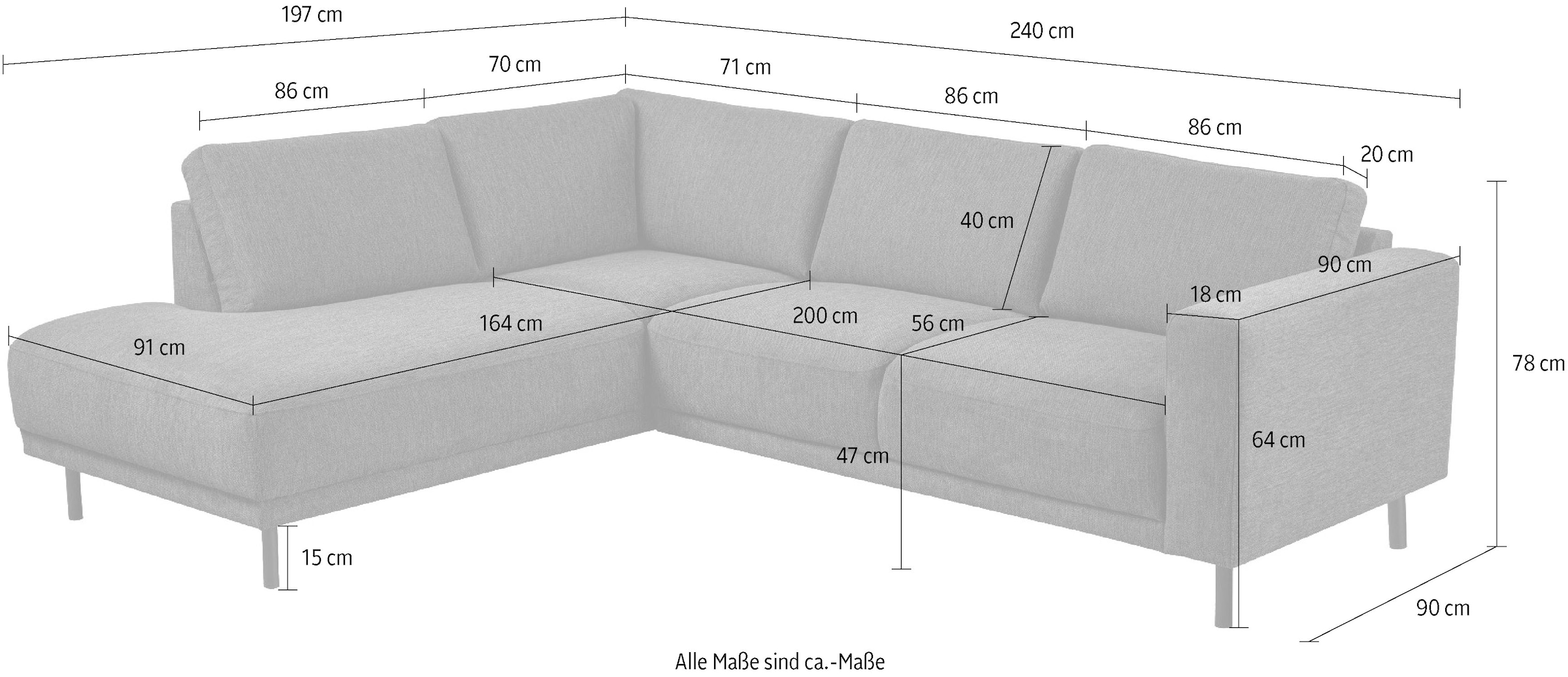 Home affaire Ecksofa »Sveeva, L-Form, B.240 cm, schwarze Metallfüße« langlebiger Webstoff, mit Wellenunterfederung, viele Farben