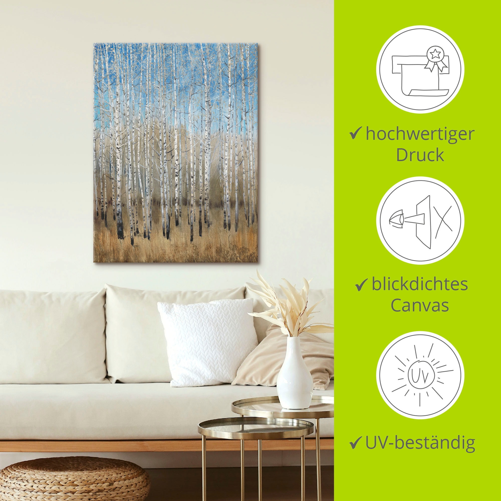 Artland Wandbild »Staubige blaue Birken II«, Wald, (1 St.), als Leinwandbild, Poster in verschied. Größen