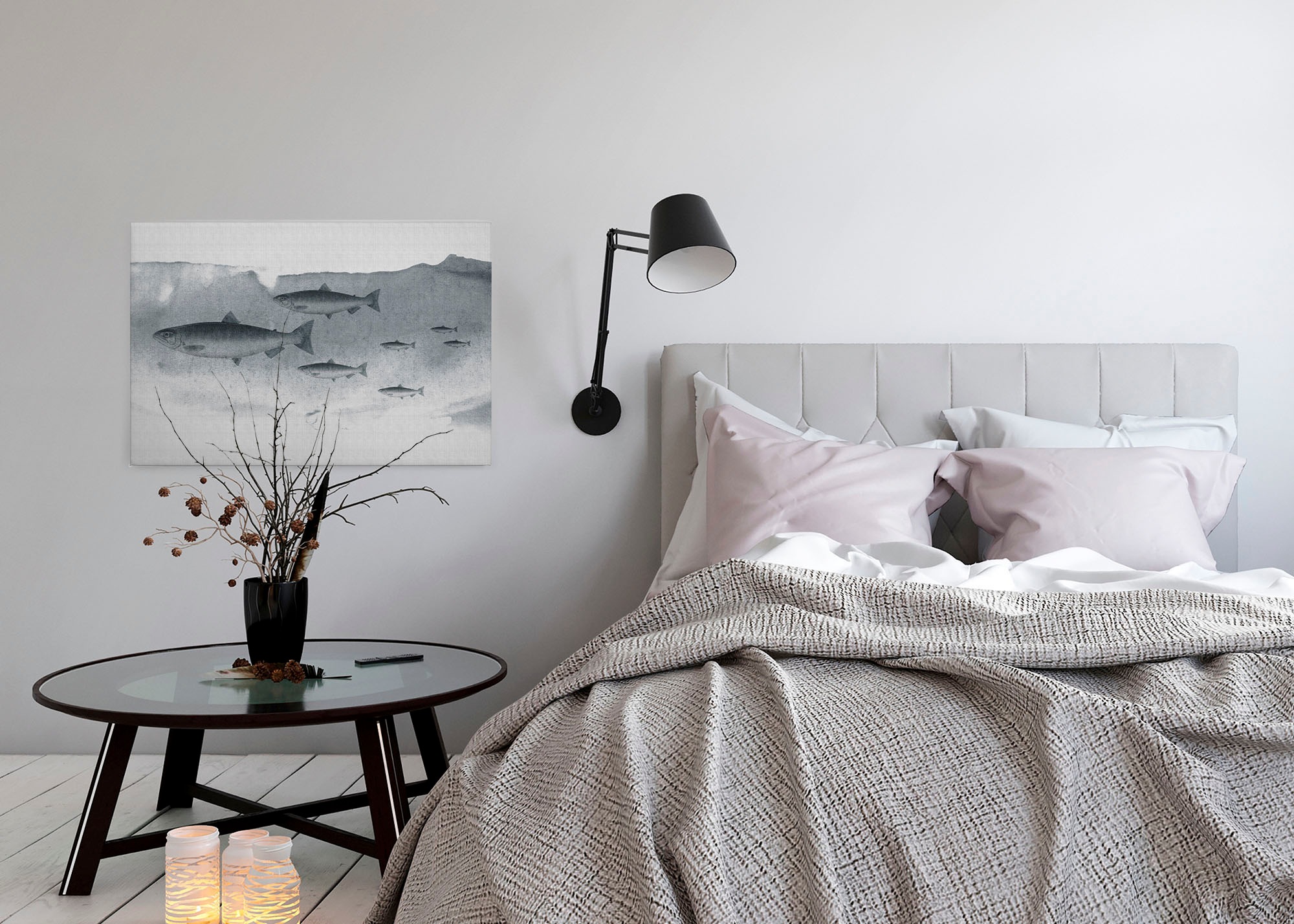 A.S. Création Leinwandbild »into the blue 3« Kunst | Tiere 1 Stk. tlg. Keilrahmen Unterwasser Welt Fische Grau Leinwand-Bild Wohnzimmer Wand