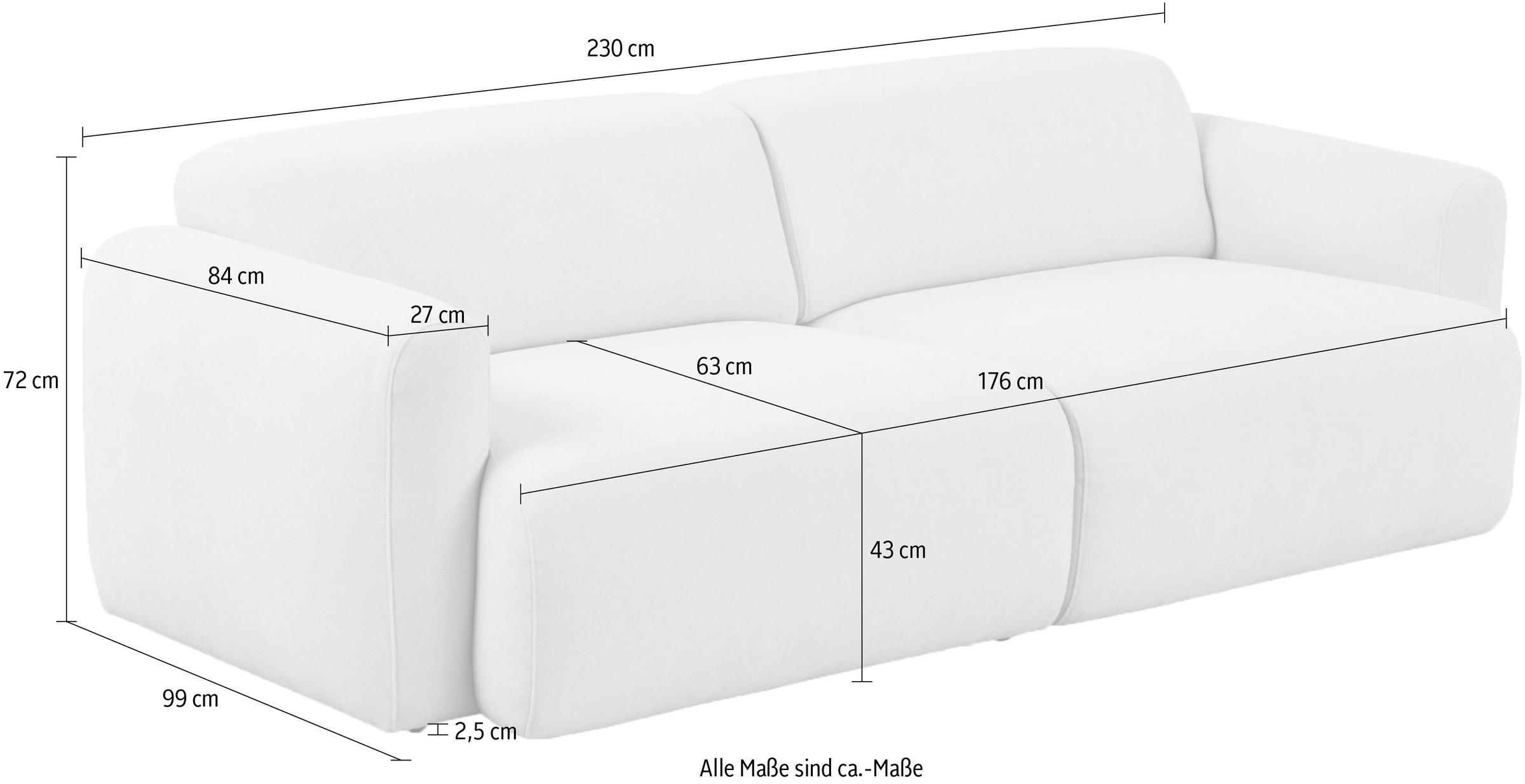 andas 3-Sitzer »Myrland«, Breite 230 cm, Chenille, Easy Clean Stoff, mit Kaltschaum
