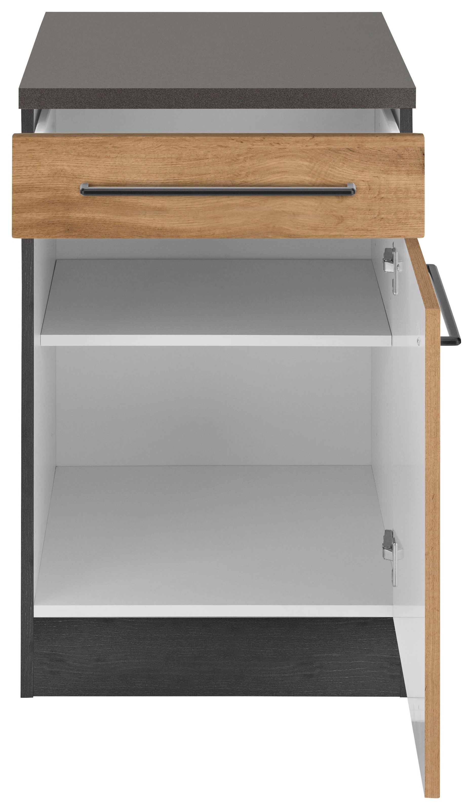 KOCHSTATION Unterschrank "KS-Tulsa" 50 cm breit, 1 Tür, 1 Schubkasten, schw günstig online kaufen