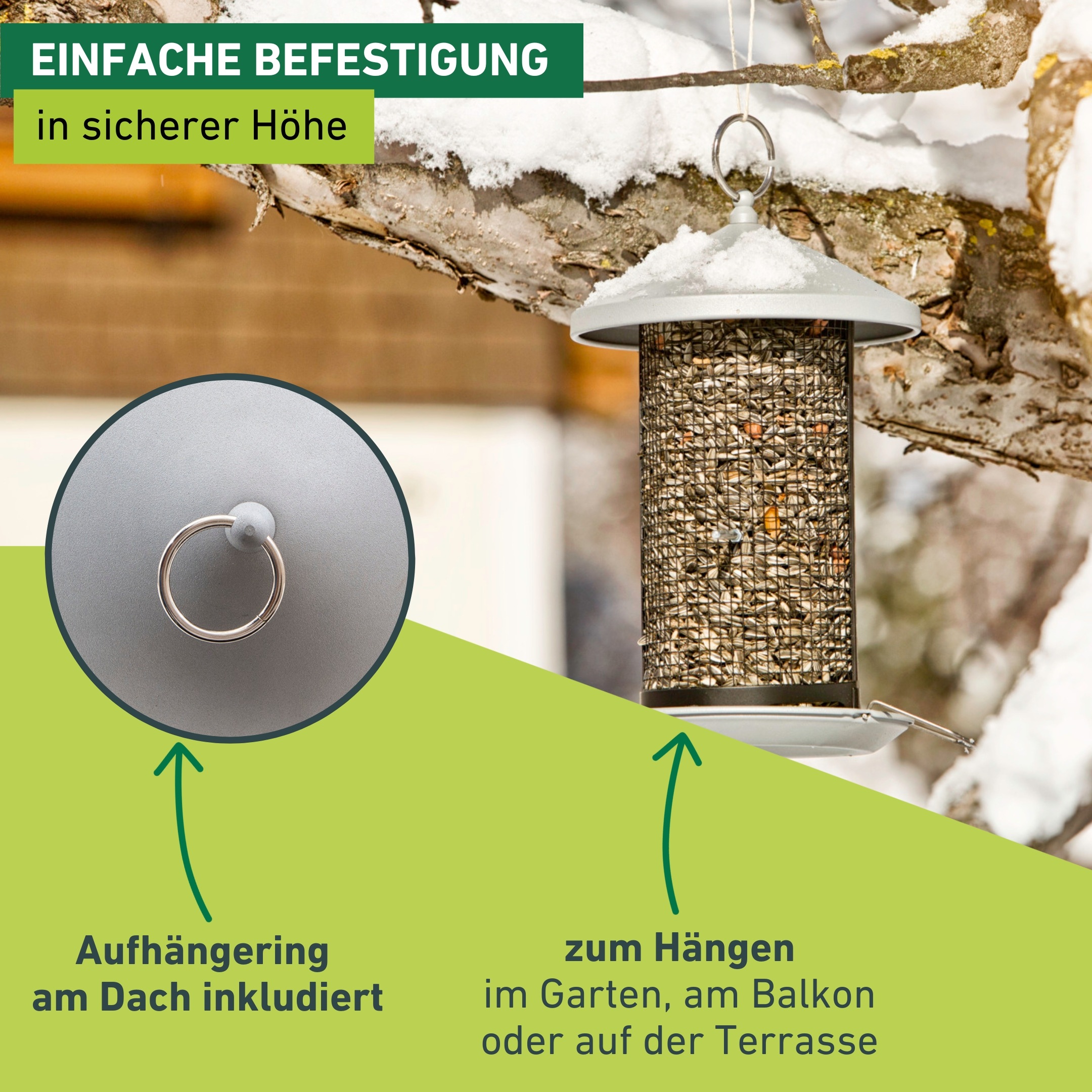 Windhager Futterhaus »Happy Bird, Vogelfuttersilo aus robustem Metall, abnehmbares Dach« Futterstation inkl. Aufhängung, Füllmenge ca. 2,5 Liter, 19x26x31 cm