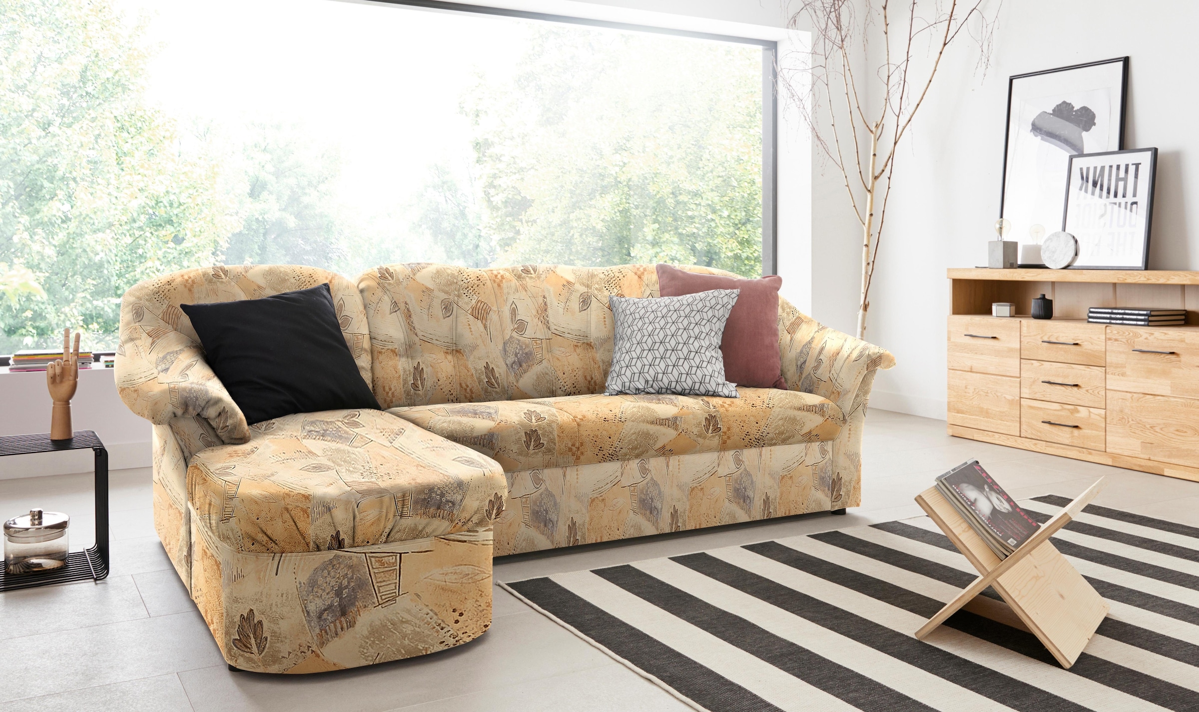 DOMO collection Ecksofa »Pegnitz, elegante Rückensteppung, kompakte Stellma günstig online kaufen