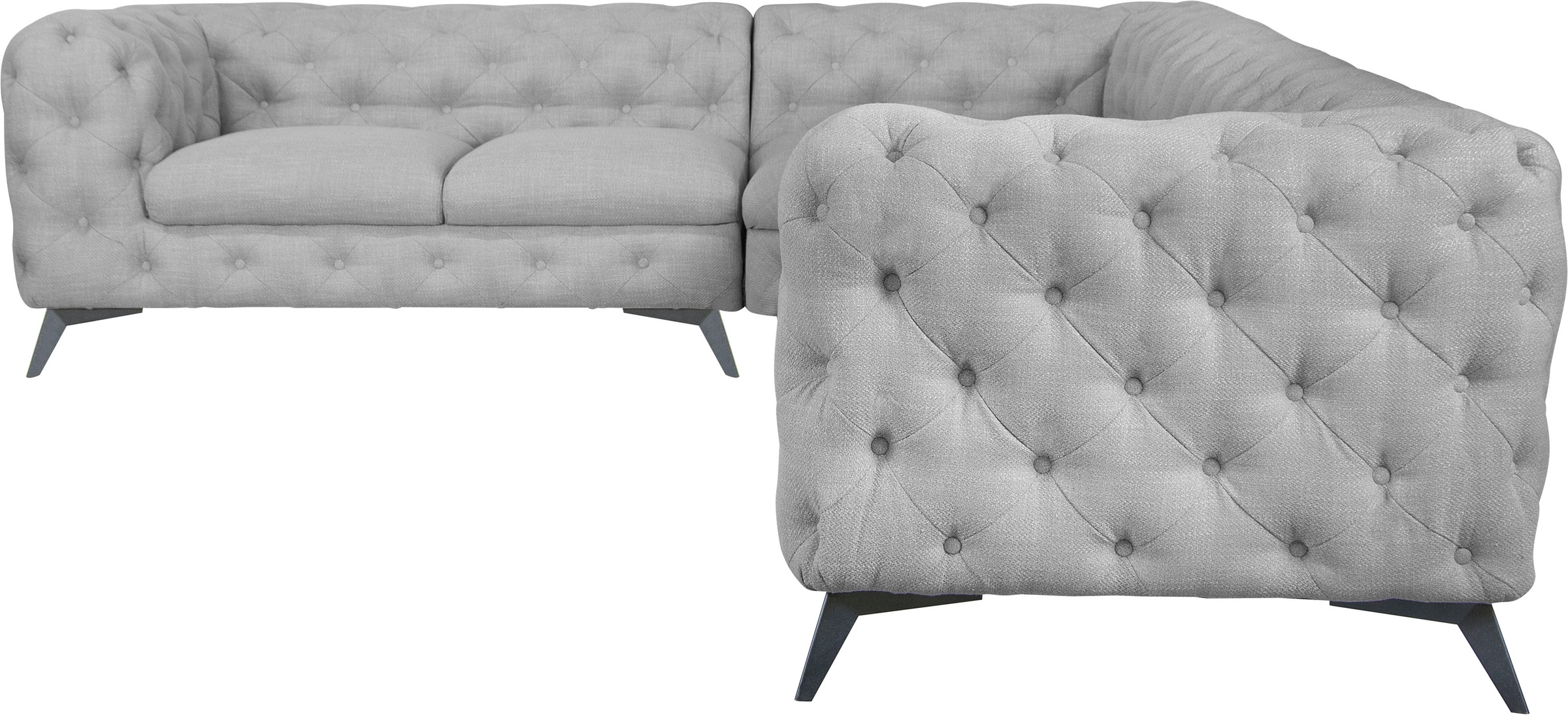 Leonique Chesterfield-Sofa »Ecksofa GLYNIS L-Form mit Wellenunterfederung, Maße B/T/H 323/264/75cm«, aufwändige Knopfheftung, moderne Chesterfield Optik, Fußfarbe wählbar