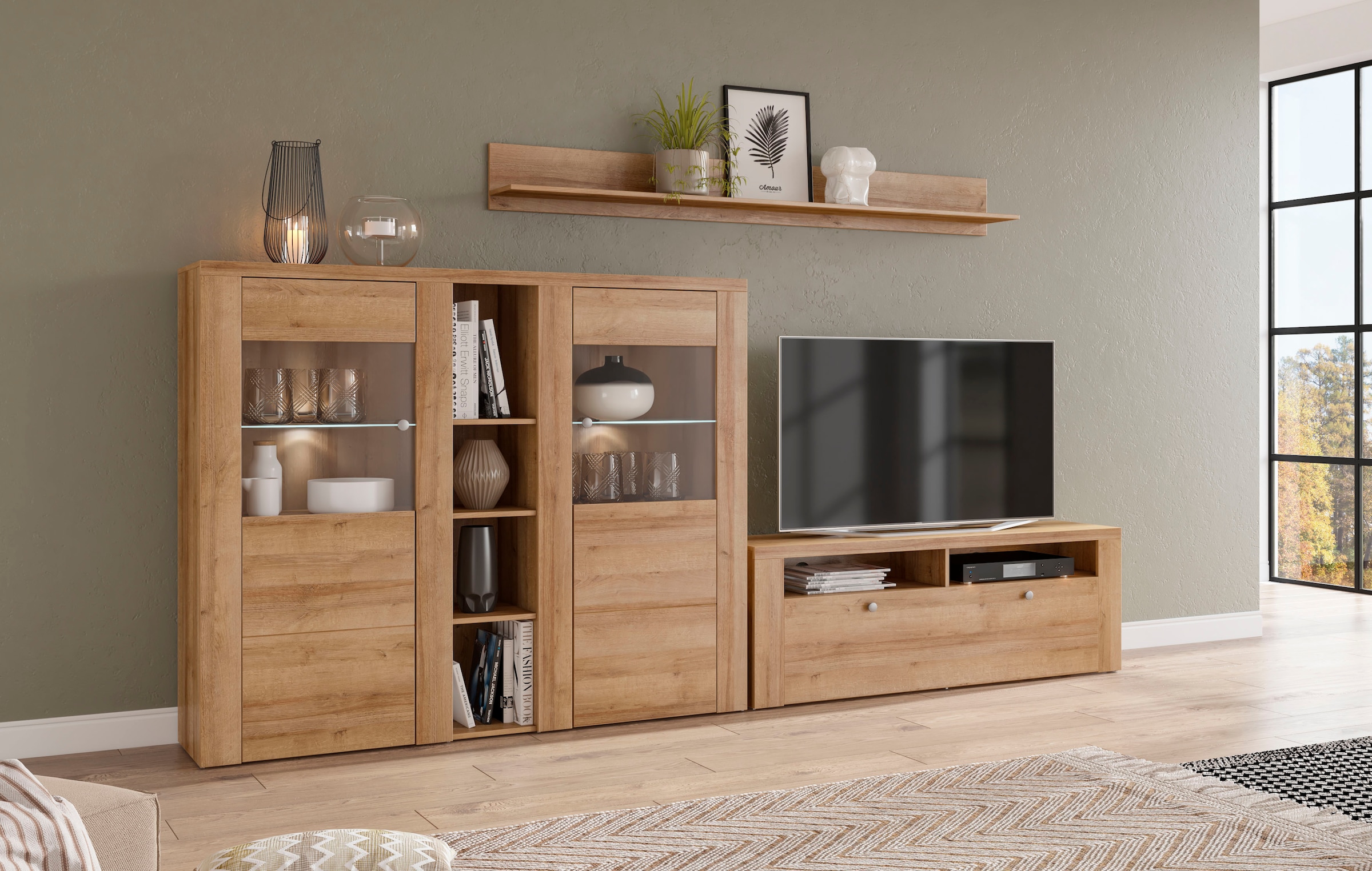 Home affaire Wohnwand »Larona, Wohnwand, Set 3 teilig,«, (3 St.), Wohnzimmer Set bestehend aus 1 TV-Board, 1 Highboard,1 Wandregal