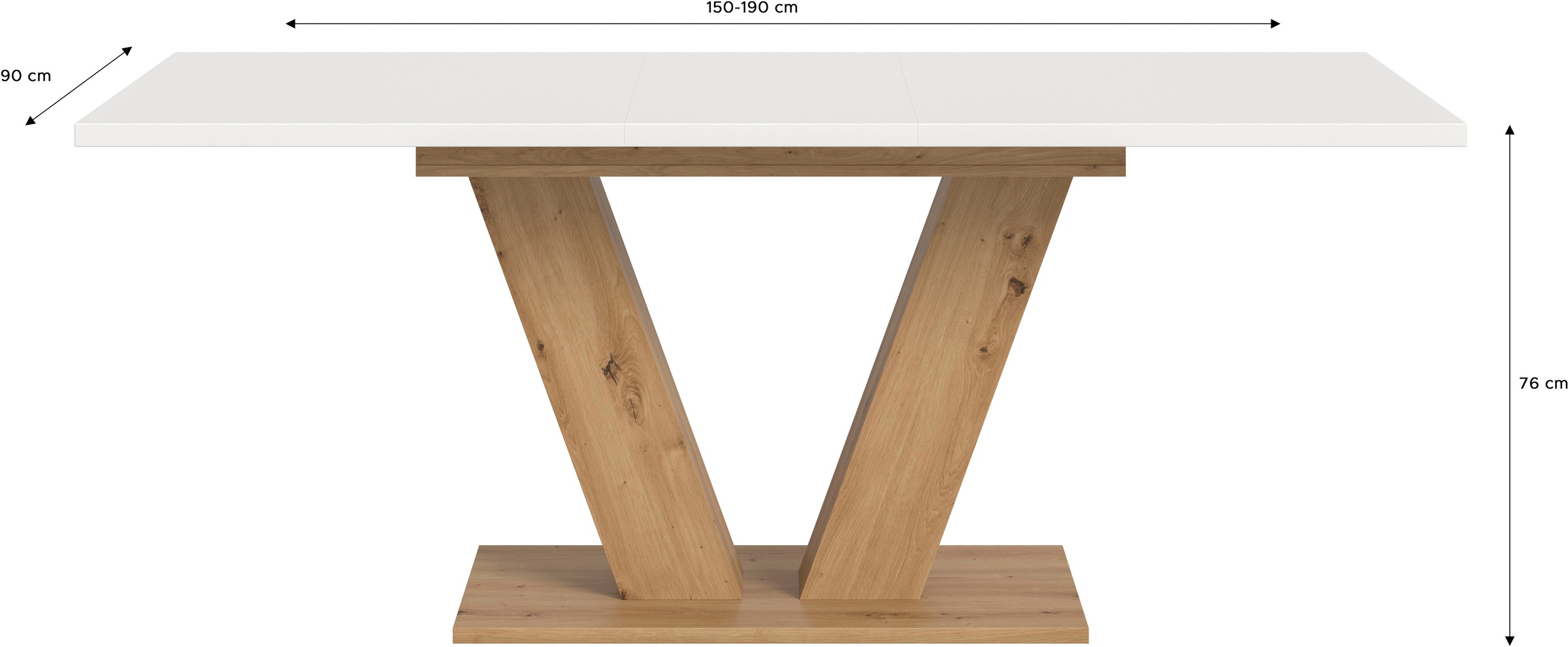 INOSIGN Esstisch »Motus, ausziehbar 150 -190 cm, inklusive 40 cm Einlegeplatte«, (Set, 1 St.), V-Gestell mit Bodenplatte, Tisch, Küchentisch, Esszimmer, Küche