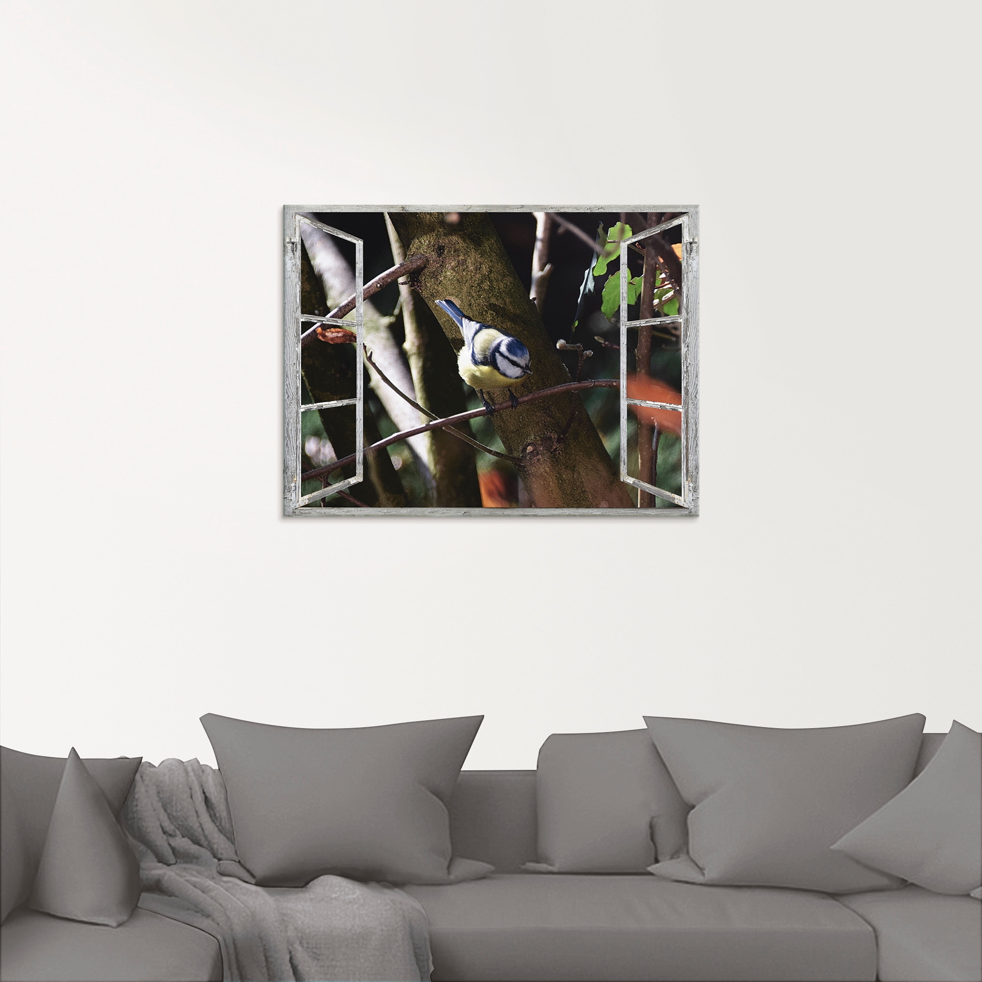 Artland Glasbild »Fensterblick - Blaumeise«, Vögel, (1 St.), in verschiedenen Größen