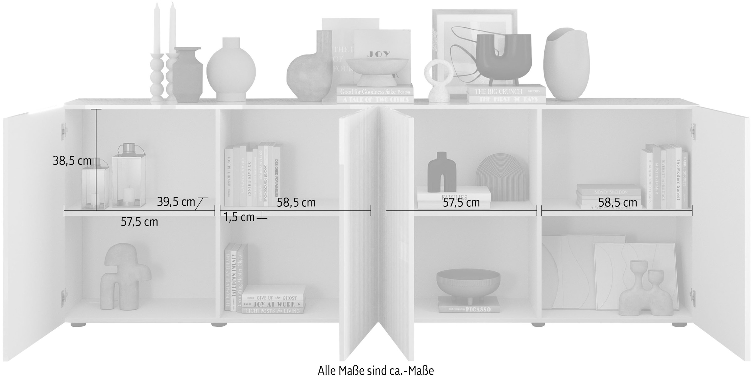 INOSIGN Sideboard »Rio Breite 240 cm, Kommode mit 4 Türen, Anrichte,«, geriffelte Front, modern u. elegant, viel Stauraum