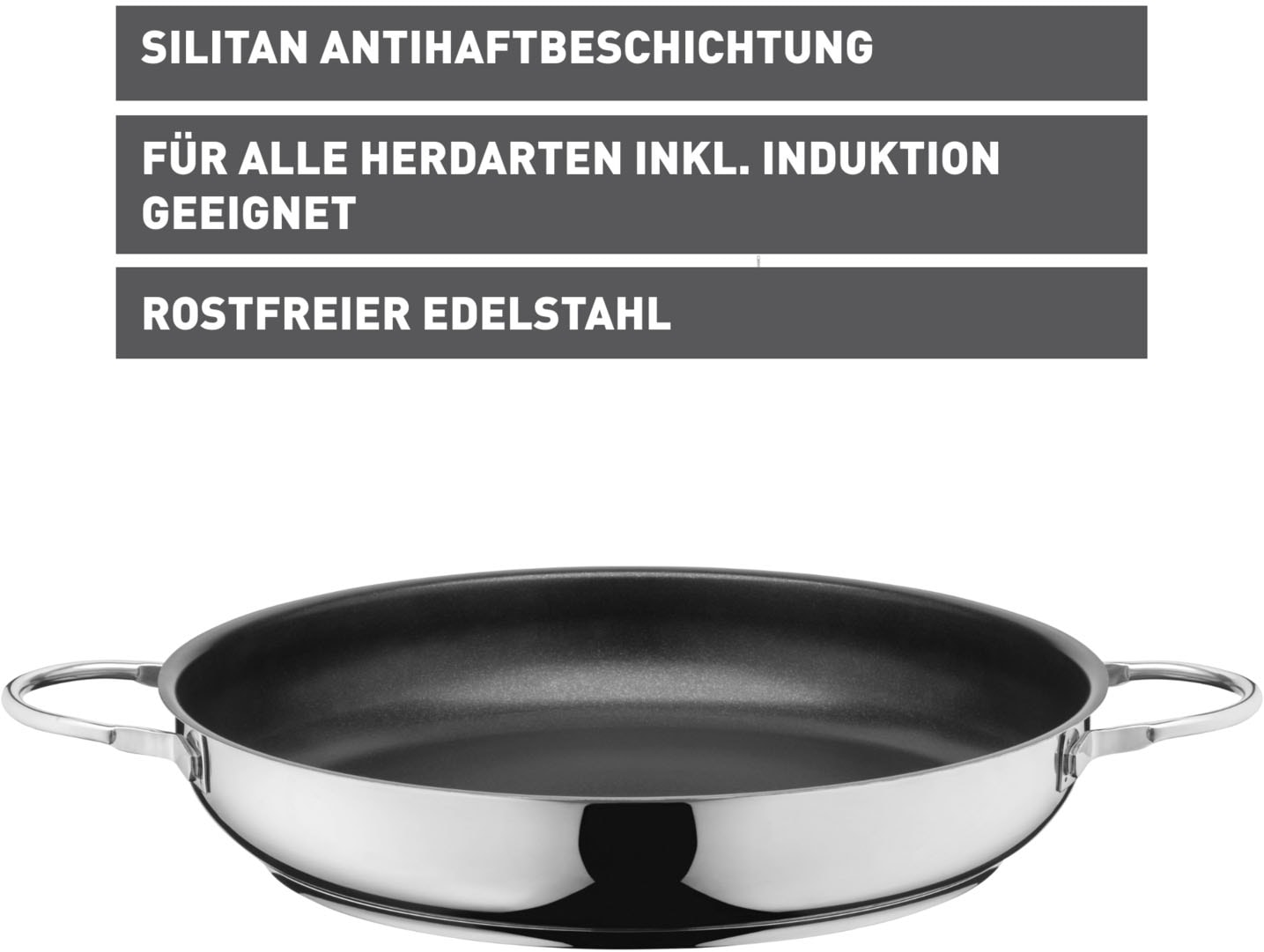 Silit Bratpfanne »Calabria 32 cm, Induktion, mit PFTE-Antihaftbeschichtung«, Cromargan® Edelstahl Rostfrei 18/10, (1 tlg.), Edelstahlgriff, für alle Herdarten geeignet, backofenfest