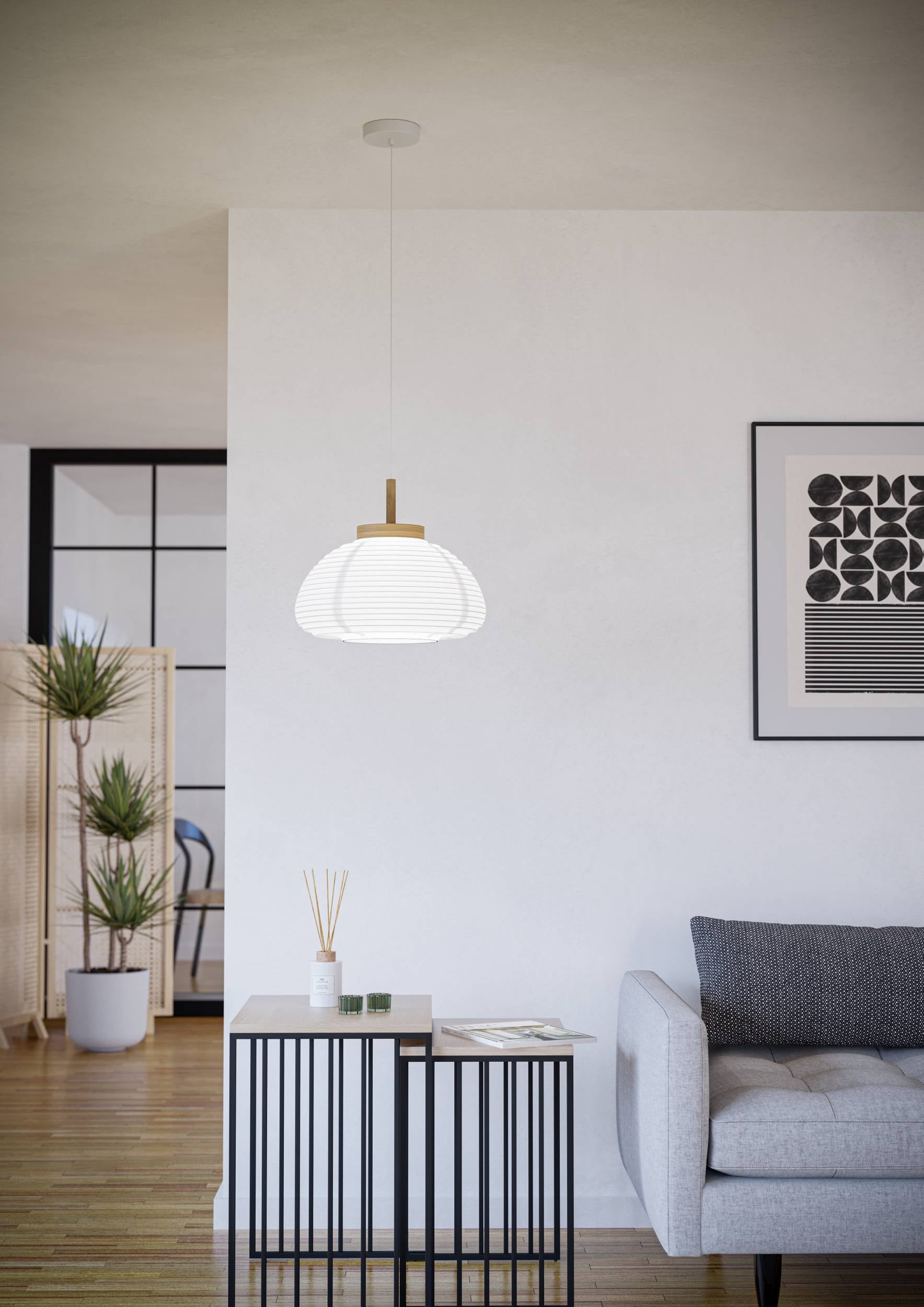 EGLO Hängeleuchte »Summerhill Hängelampe 1-fach, Japan-Stil, Metall, Holz und Papier, E27« E27 1 Stk. Hängeleuchte - H110 x Ø55 cm - weiß, braun - 1X40W exkl.