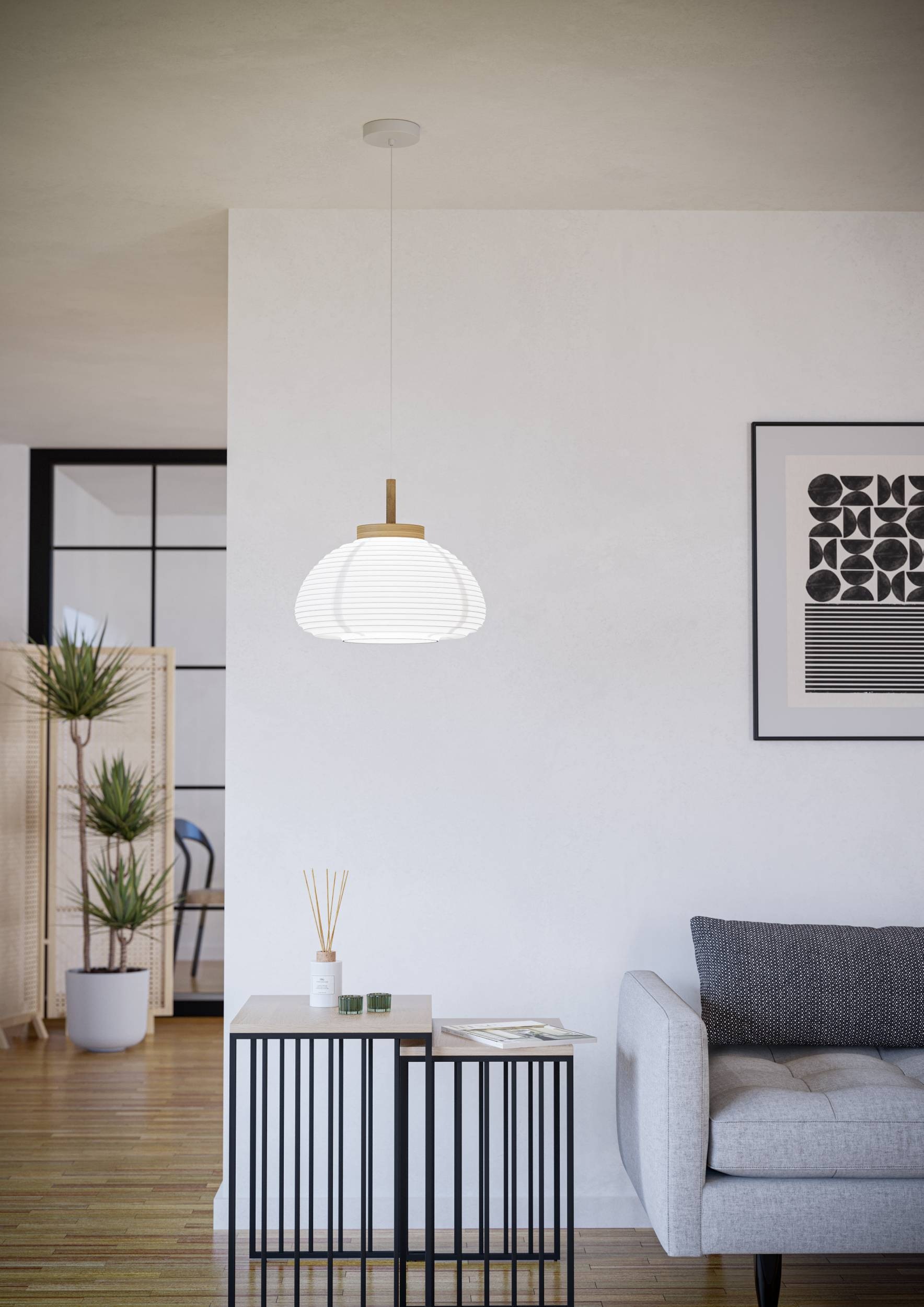 EGLO Hängeleuchte »Summerhill Hängelampe 1-fach, Japan-Stil, Metall, Holz u günstig online kaufen