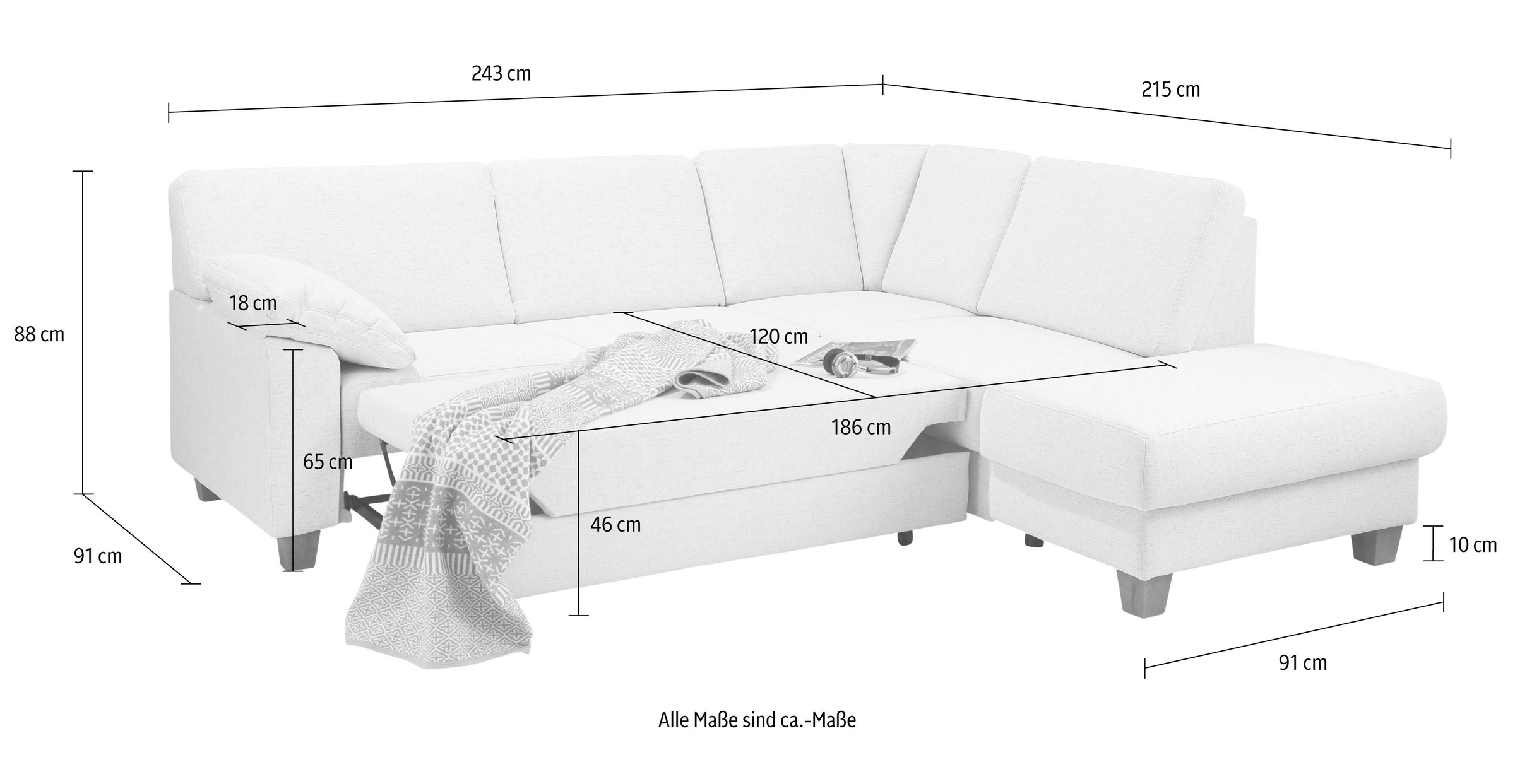 Home affaire Ecksofa »Belfort L-Form«, mit Federkern, wahlweise mit Bettfunktion und Stauraum
