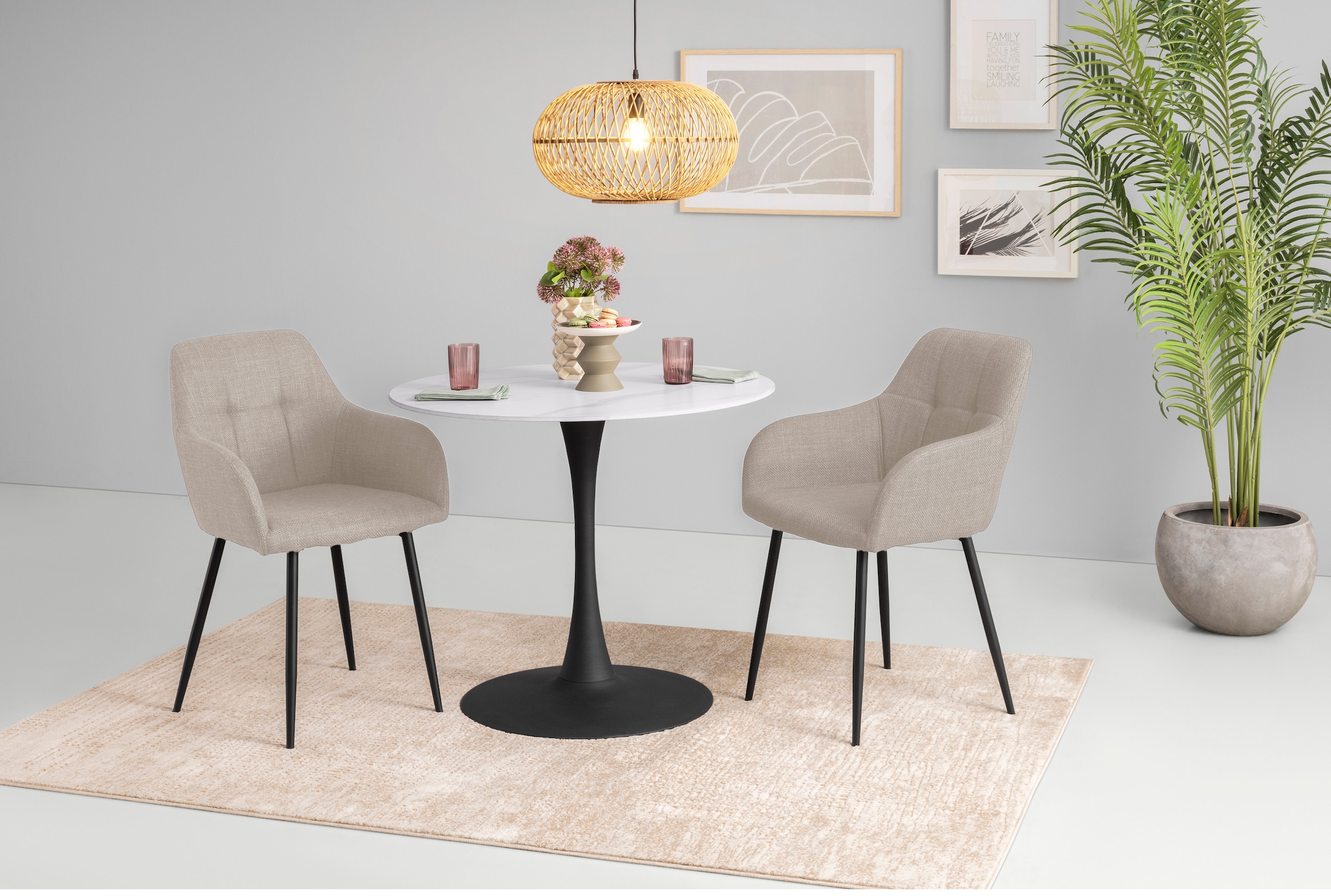 HELA Essgruppe »MOSEL«, (3 tlg.), Tisch 90x75 cm, Platte rund, gesinterter günstig online kaufen