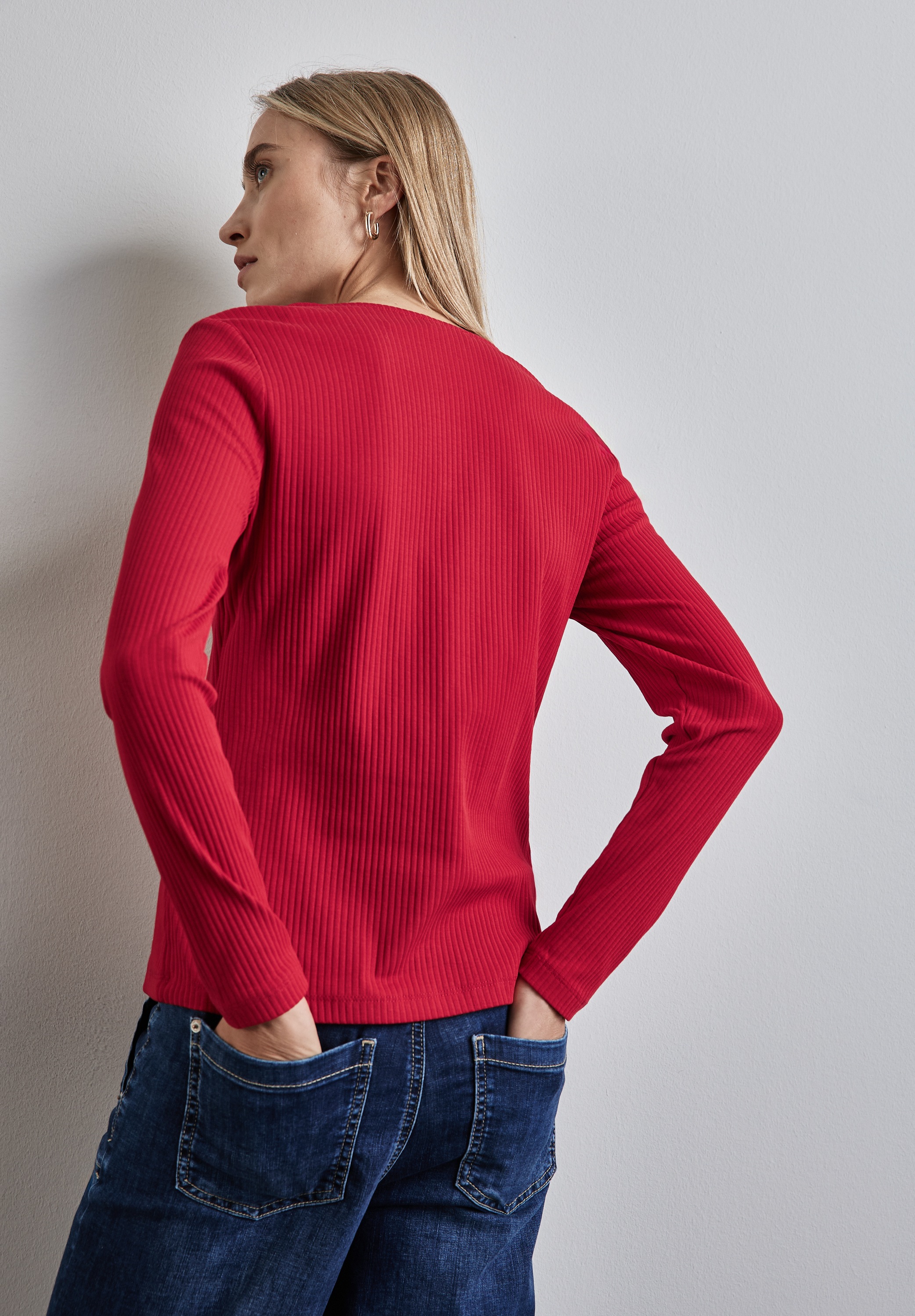 STREET ONE Langarmshirt, gerippt, mit Herz-Ausschnitt