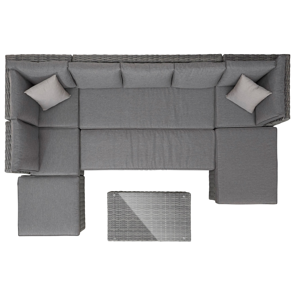 KONIFERA Gartenlounge-Set »New York«, (21 tlg., 1x 3er AZ-Sofa, 1x Ecke, 1x Sessel, 1x Ottomane mit Staufach, 1x Tisch)