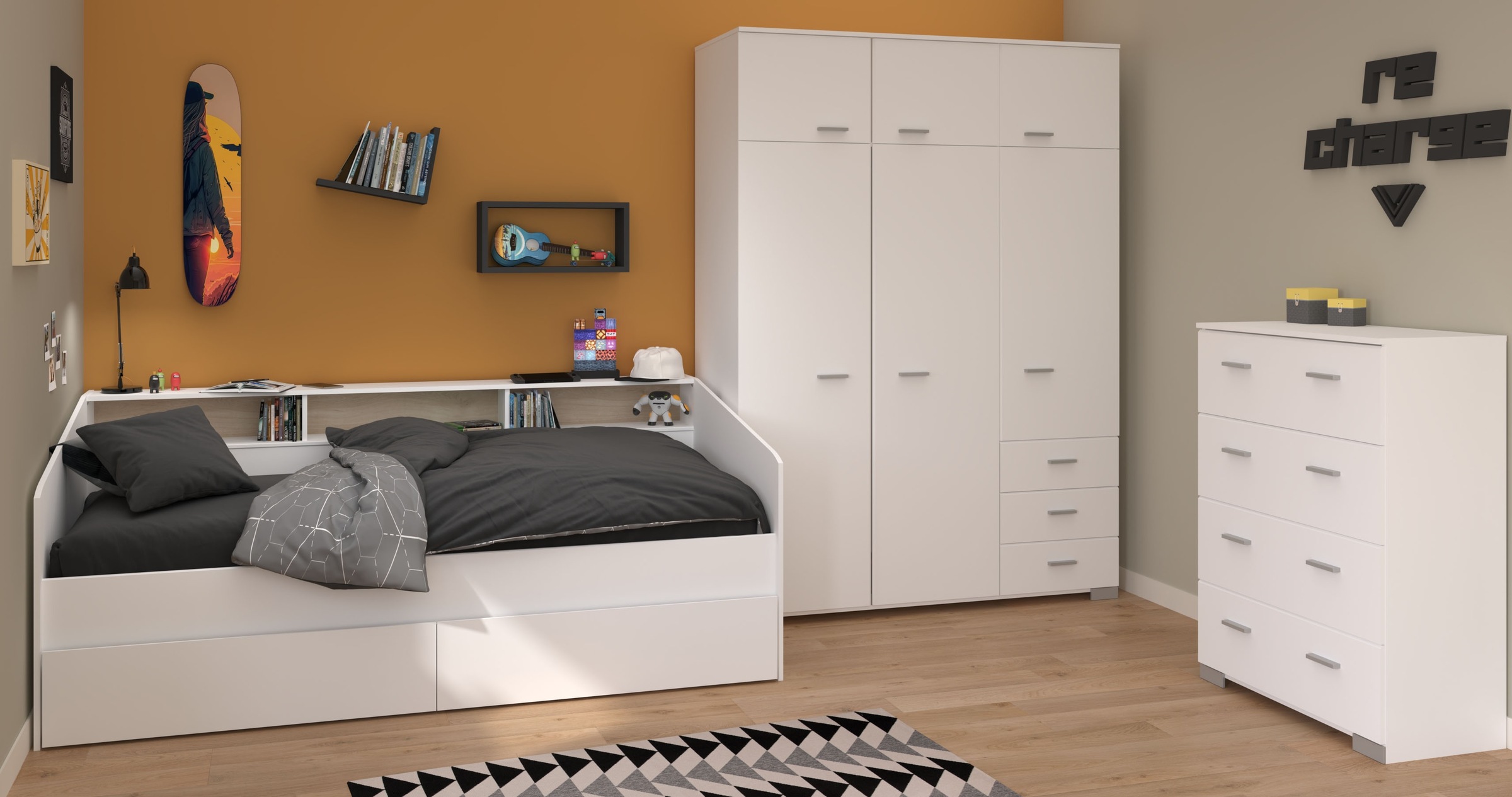 Parisot Jugendzimmer-Set »Sleep 41«, (Set, 4 tlg.), Rückwände der Fächer am Bett drehbar