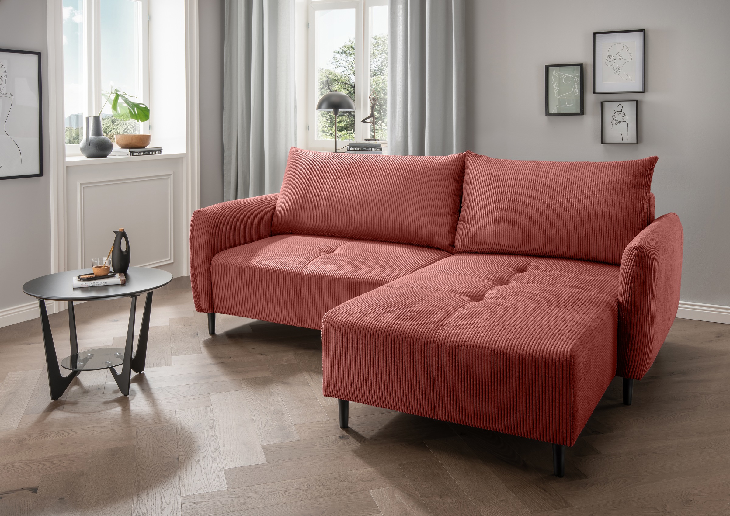 INOSIGN Ecksofa »Mara, L-Form, aktueller Cord Bezug und tolle Farben, schma günstig online kaufen