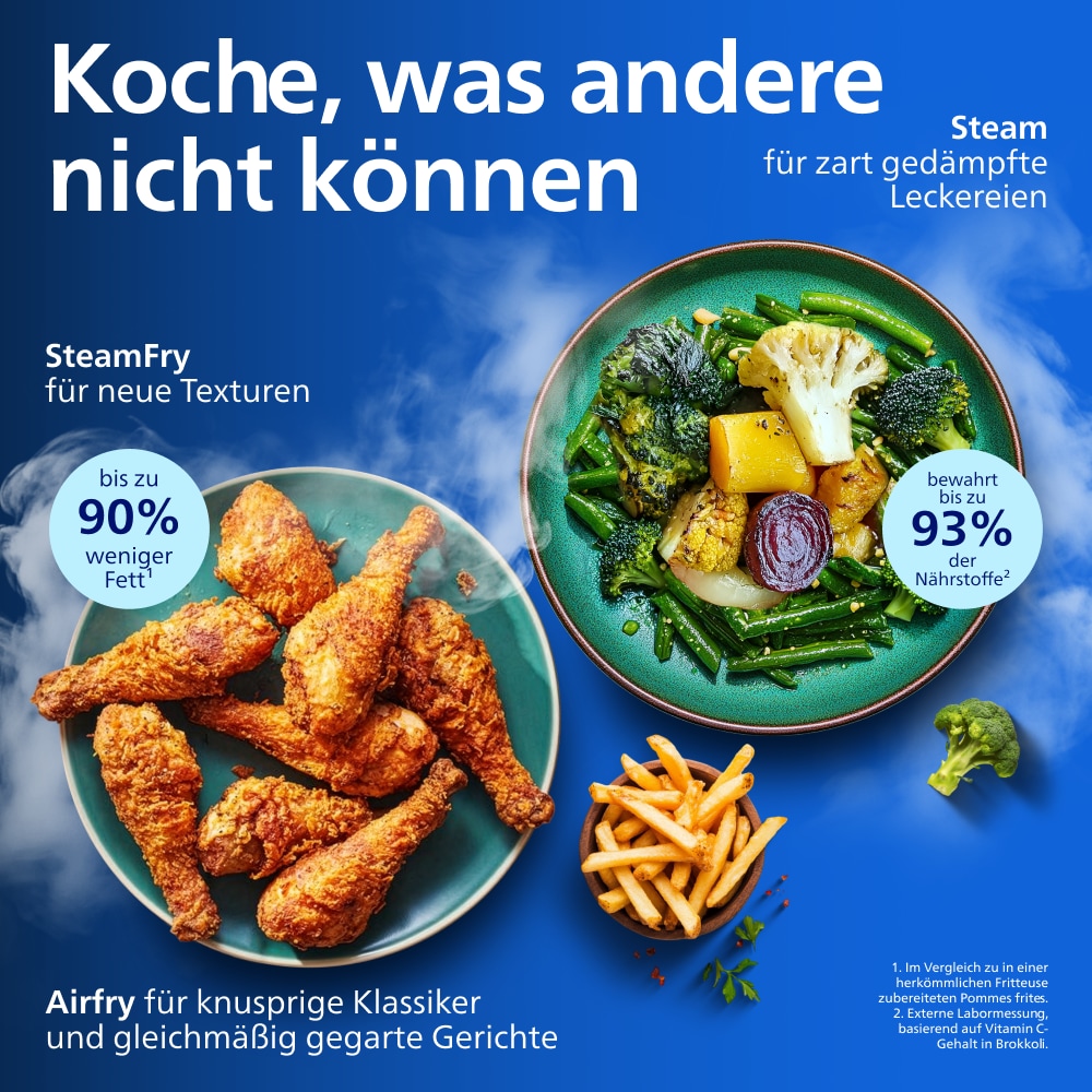 Philips Heißluftfritteuse »NA565/02 Steam Airfryer 5000 Series Megabasket, 9,5L Kapazität« 2750 W mit Dampfgarfunktion u. RapidAir Plus Technologie; inkl. Servierzange