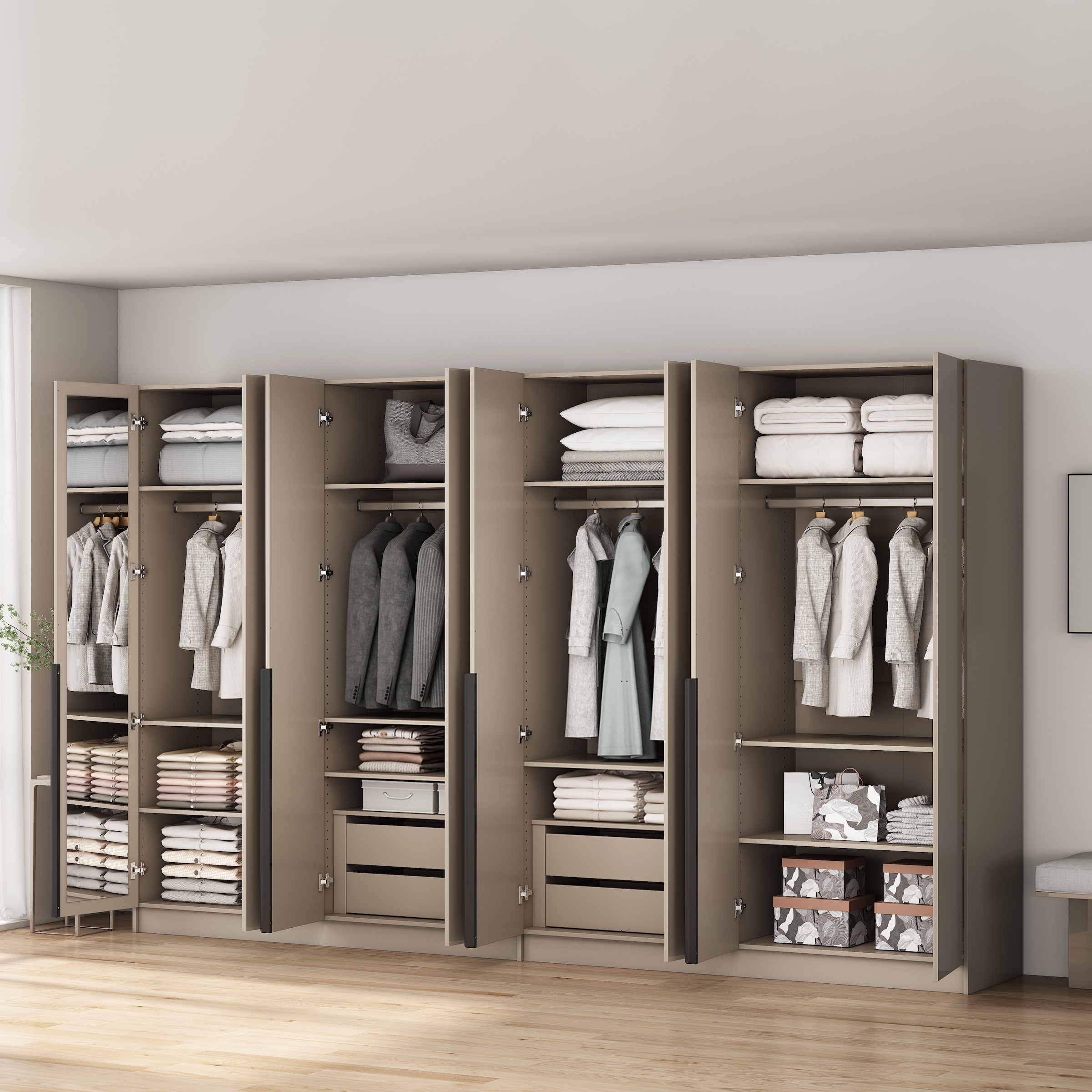 OTTO home Kleiderschrank »Annor Schlafzimmerschrank Breite 323 cm hochglanz Schrank Garderobe« Drehtürenschrank mit perfekter Innenausstattung - elegante Türgriffe
