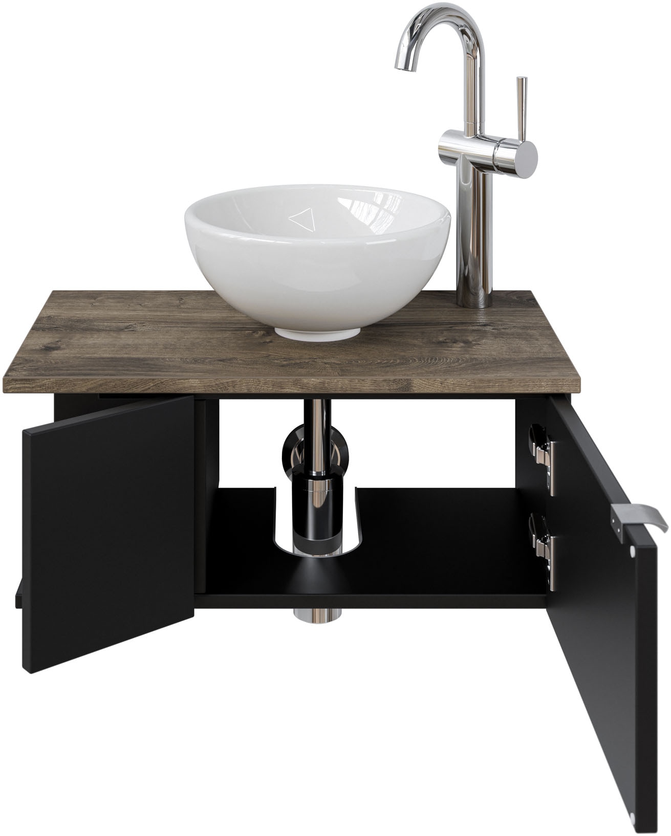 Saphir Waschtisch »Serie 6915 Waschschale mit Unterschrank für Gästebad, Gäste WC«, 61 cm mit Keramik-Aufsatzbecken, 2 Türen und 1 Fach
