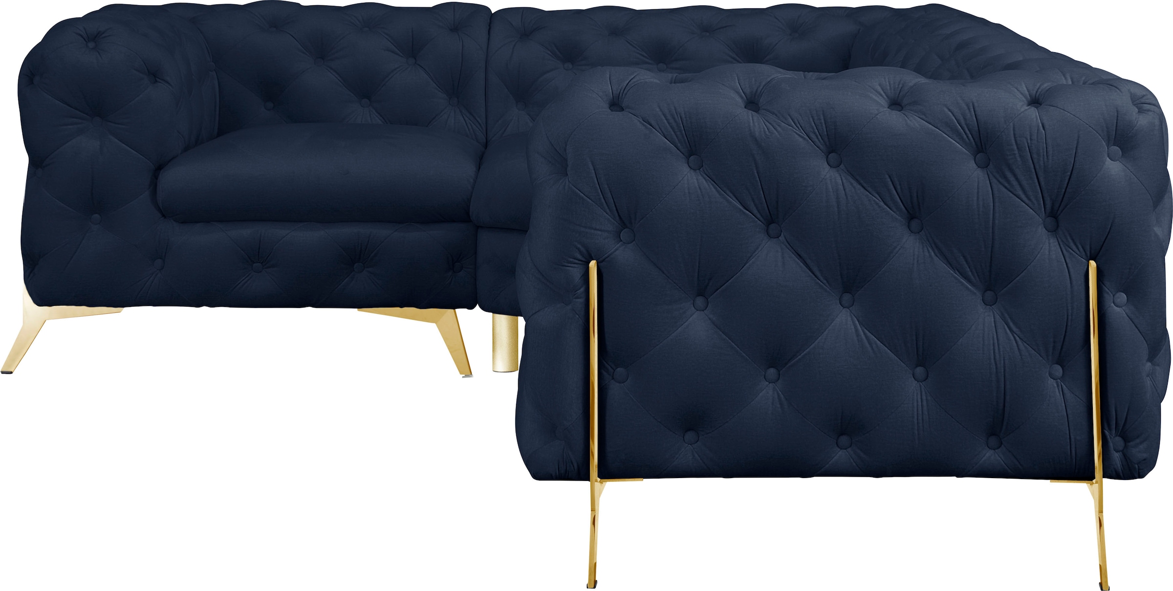 Leonique Chesterfield-Sofa »Amaury L-Form«, moderne Chersterfield-Optik, Breite 262 cm, Fußfarbe wählbar