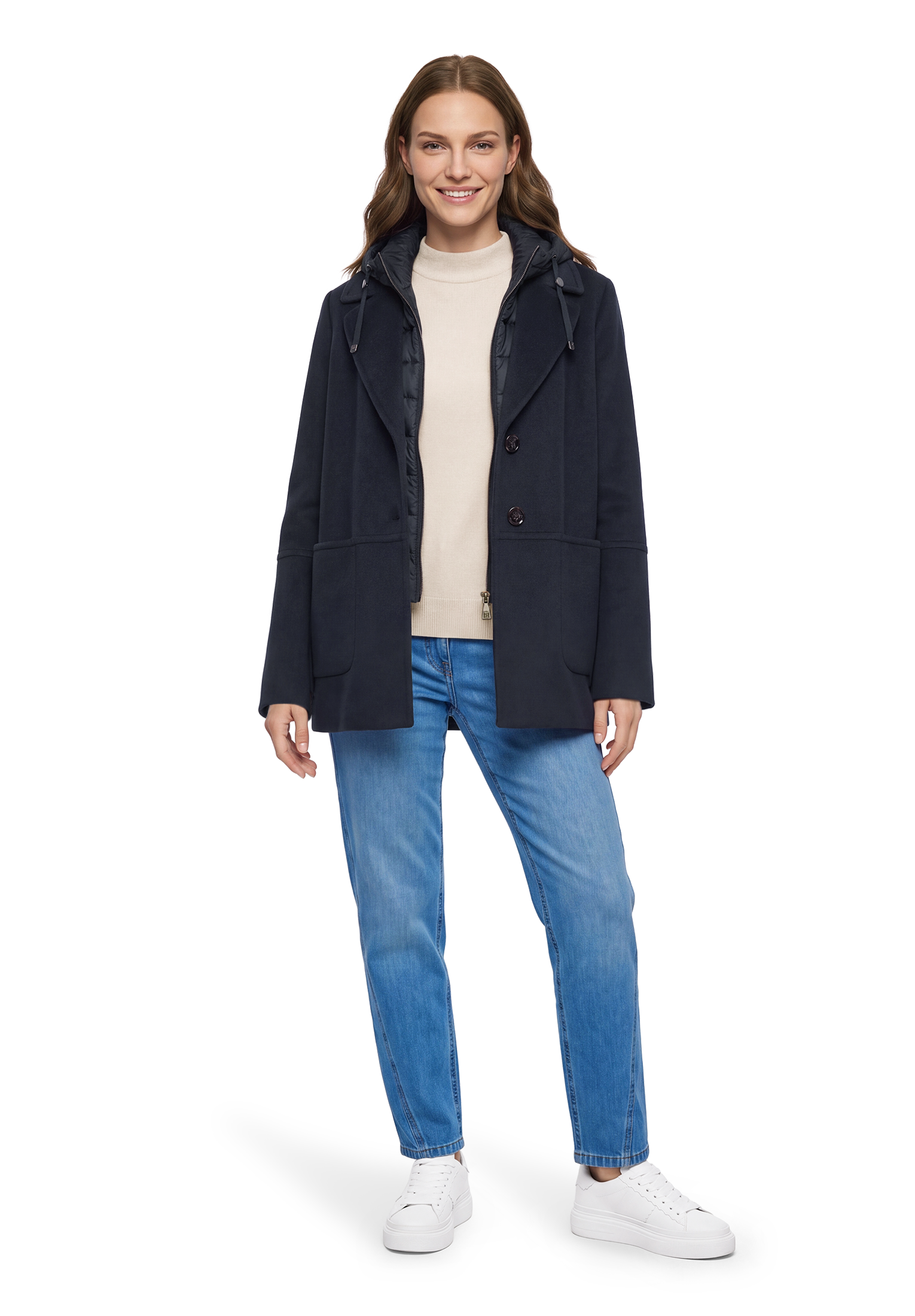 Gil Bret Fleecejacke mit Kapuze mit Reverskragen und Steppkapuze