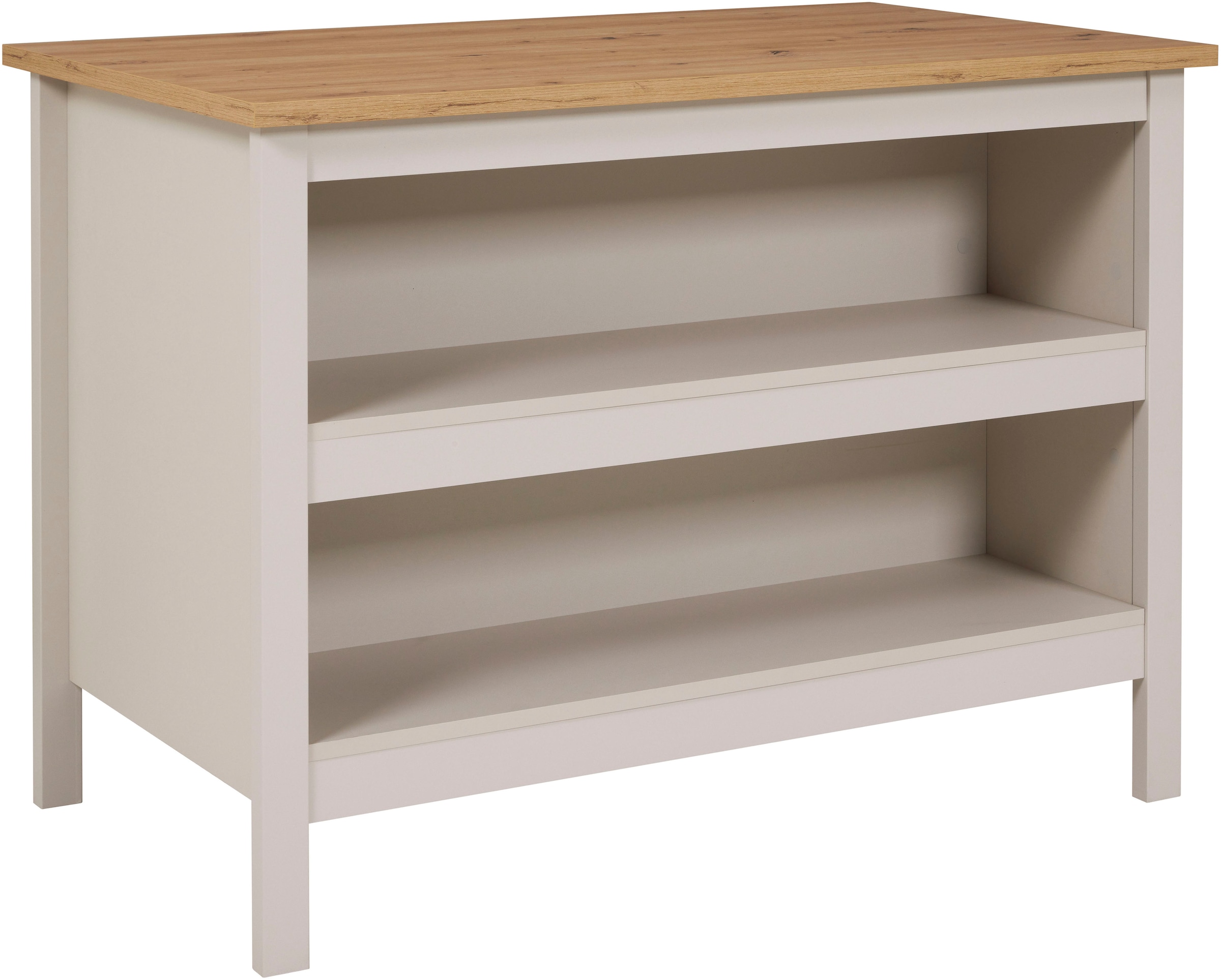 Inter Link Bartisch »Pienza, multifunktional für Küche & Essbereich, im Skandi Look« 1 Stk. tlg. Kücheninsel mit Regalböden, Platz für 2 Hocker, Kaschmir, 124x75x91 cm