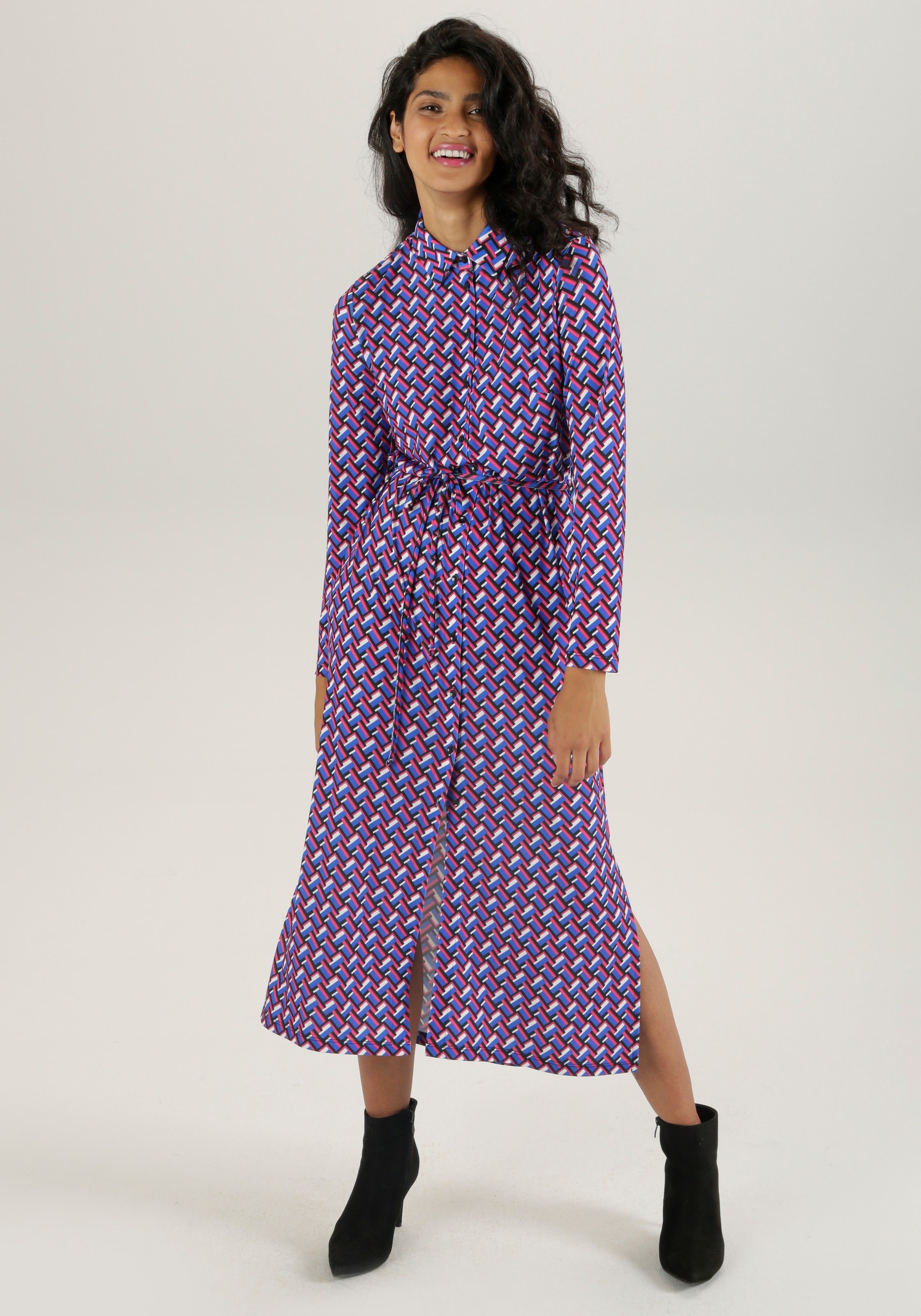 Aniston SELECTED Maxikleid, (mit abnehmbarem Bindeband), mit Seitenschlitzen