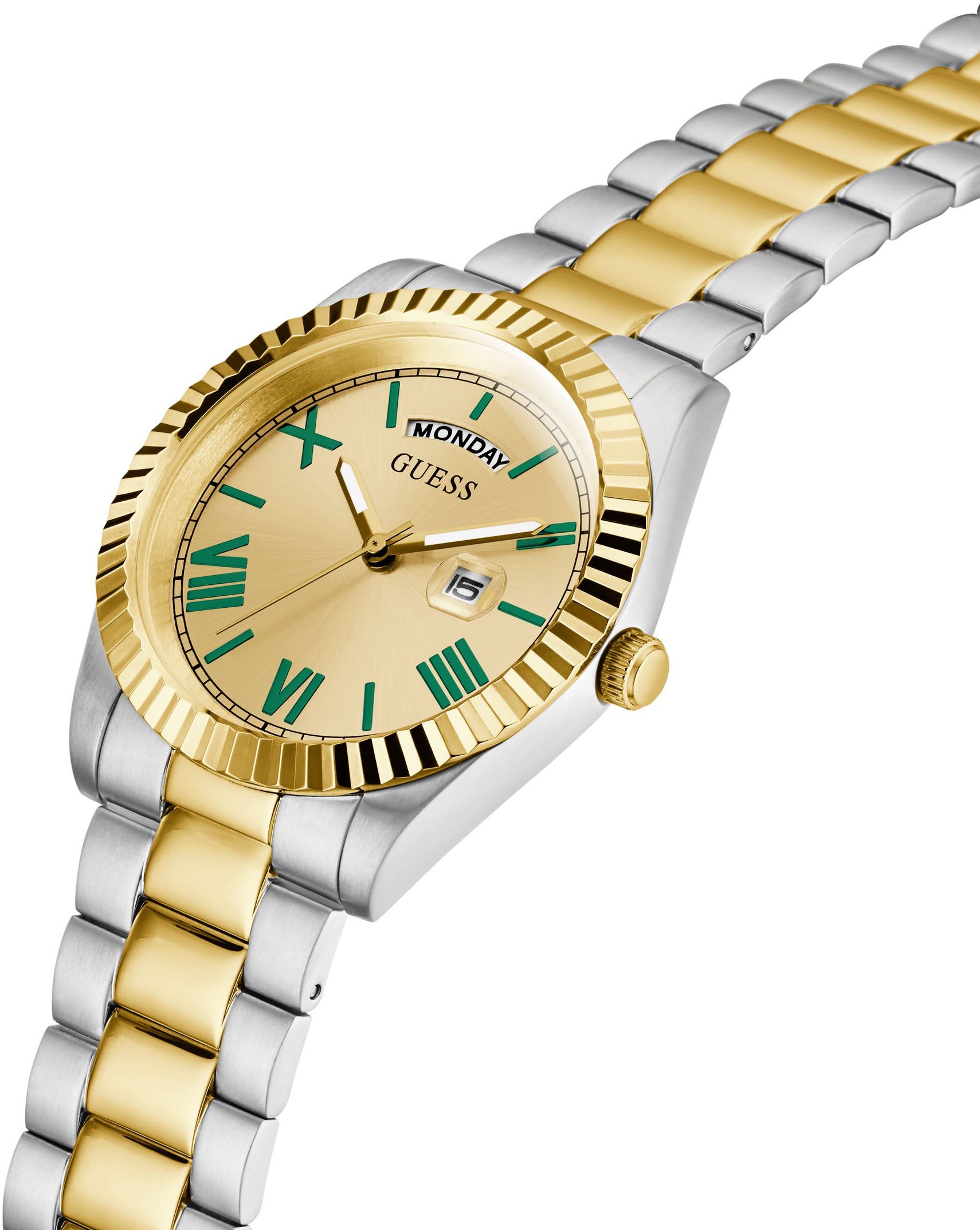 Guess Quarzuhr »CONNOISSEUR«, Armbanduhr, Herrenuhr, Datum, Wochentag, Edelstahlarmband