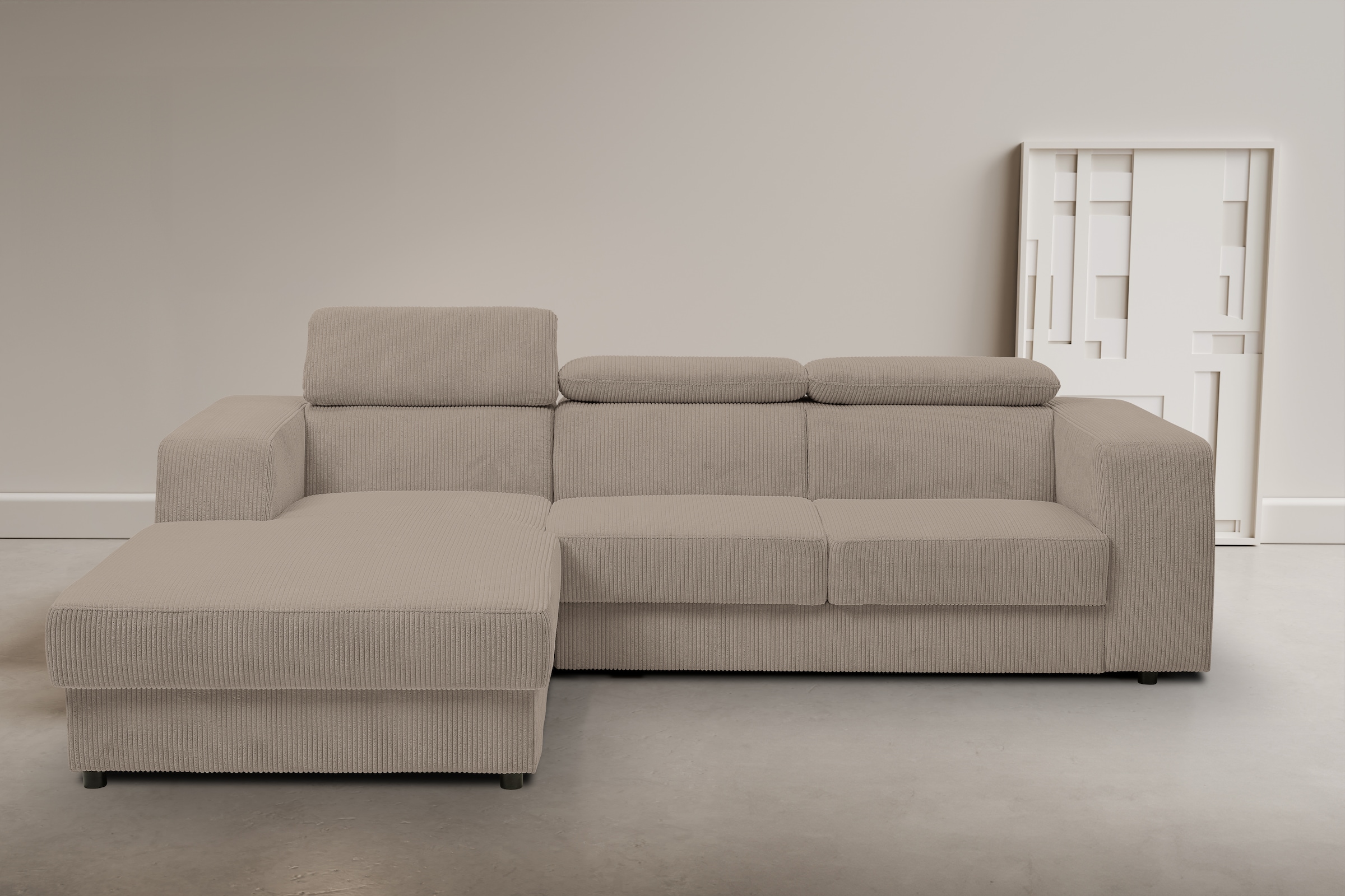 WERK2 Ecksofa »Cherry, modernes Sofa mit Komfortfunktionen, Breite 270cm, L-Form,«, bequem, mit verstellbaren Kopfteilen, Schlaffunktion und Bettkasten