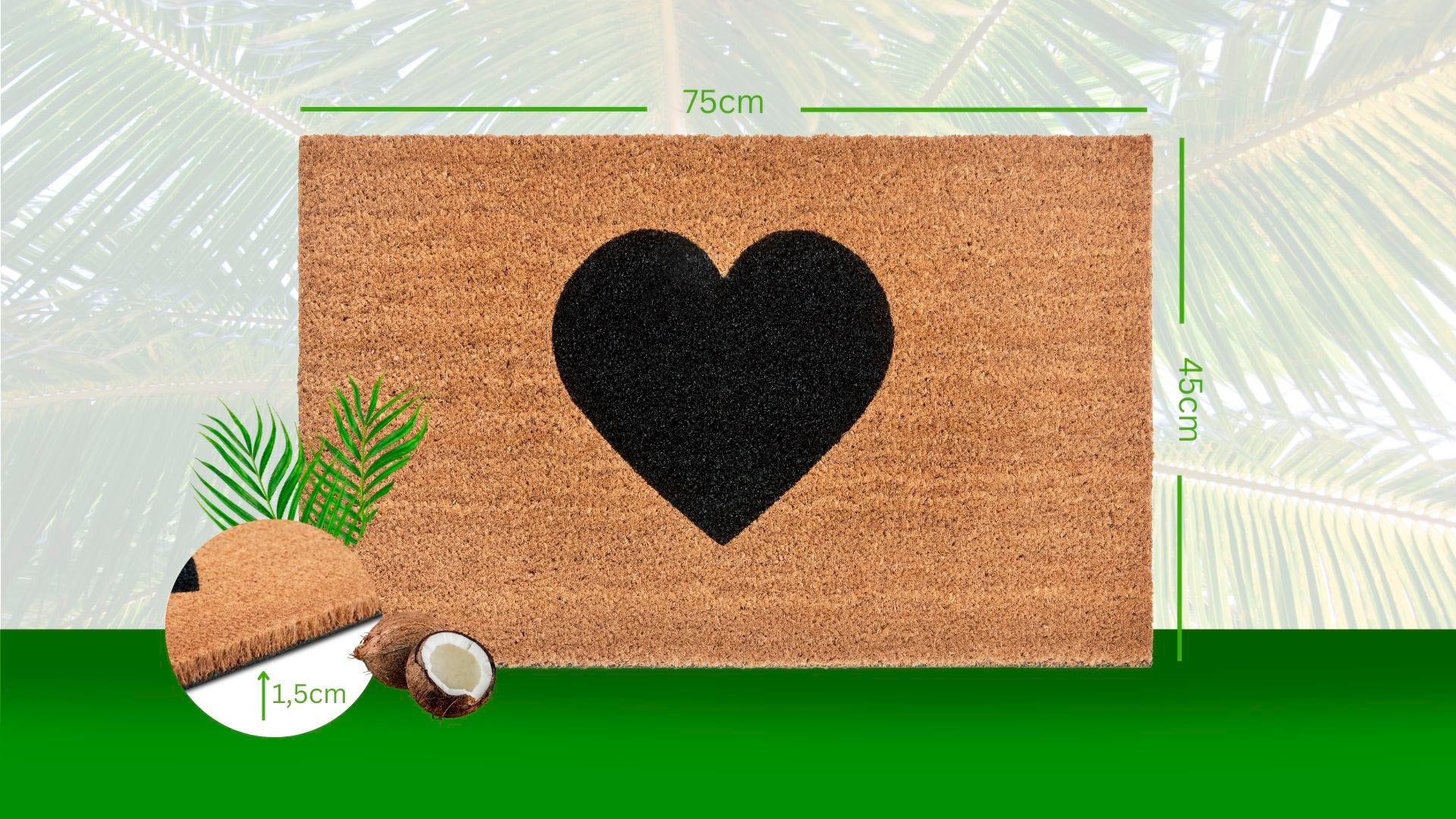 HANSE Home Fußmatte »Mix Mats Kokos Heart, Türmatte«, rechteckig, 15 mm Höhe, Kokos, Schmutzfangmatte, Outdoor, Rutschfest, Innen, Kokosmatte, Flur