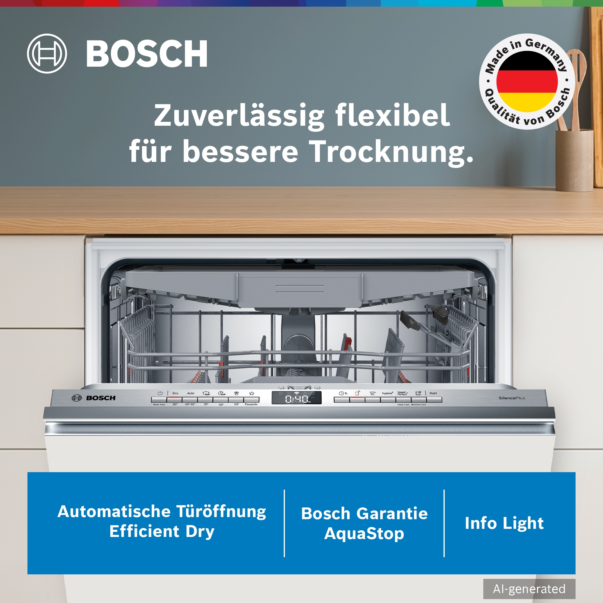 BOSCH vollintegrierbarer Geschirrspüler Serie 4 »SMV4ECX32E« 14 Maßgedecke Automatische Türöffnung gegen Kondenswasser & flexible Max Flex Körbe
