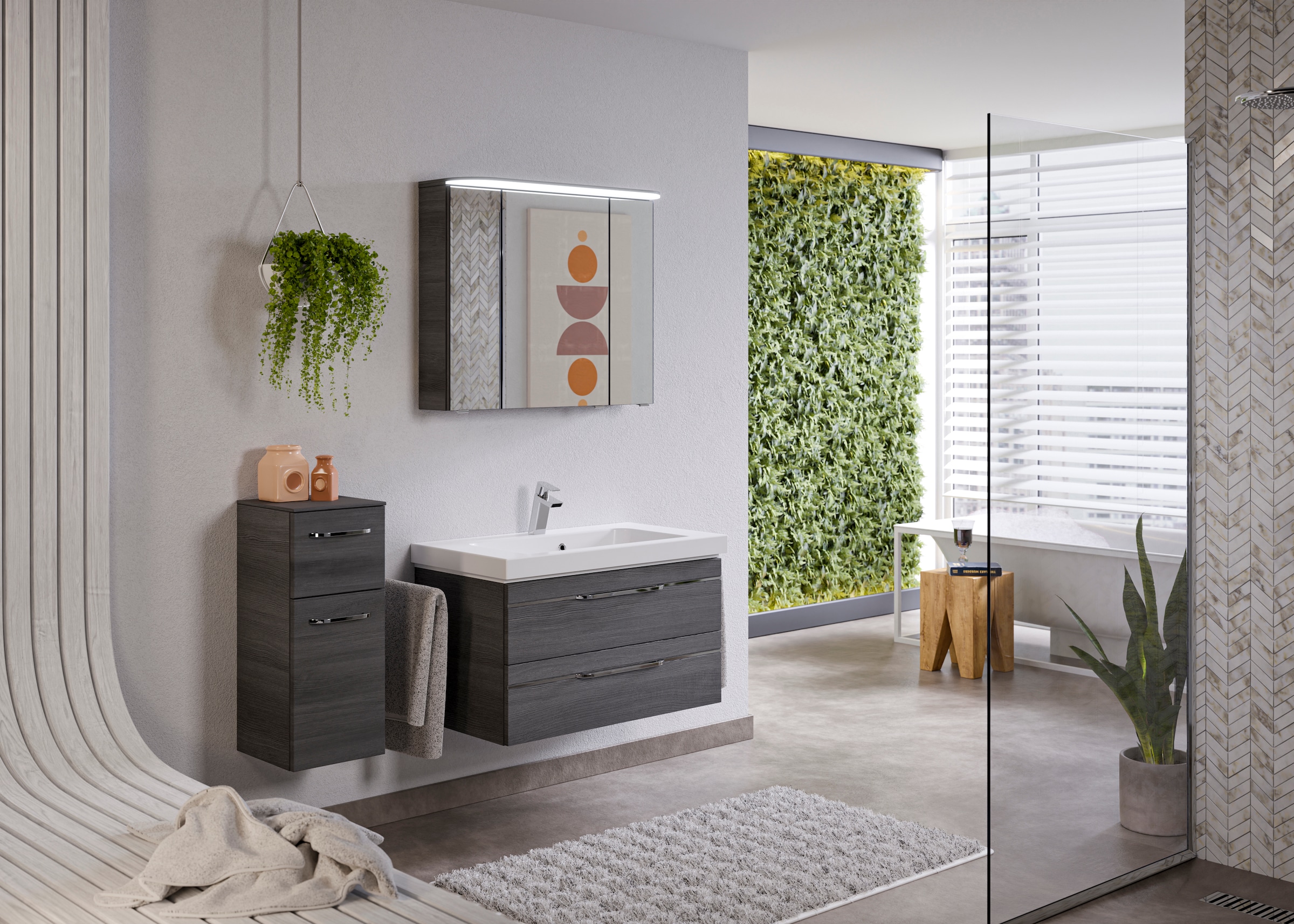 Saphir Badmöbel-Set »Balto Sprint 3-teilig, Mineralmarmor-Waschtisch mit LED-Spiegelschrank«, (4 St.), Badezimmer Set mit Unterschrank inkl Türdämpfer, 4 Türen, 3 Schubladen