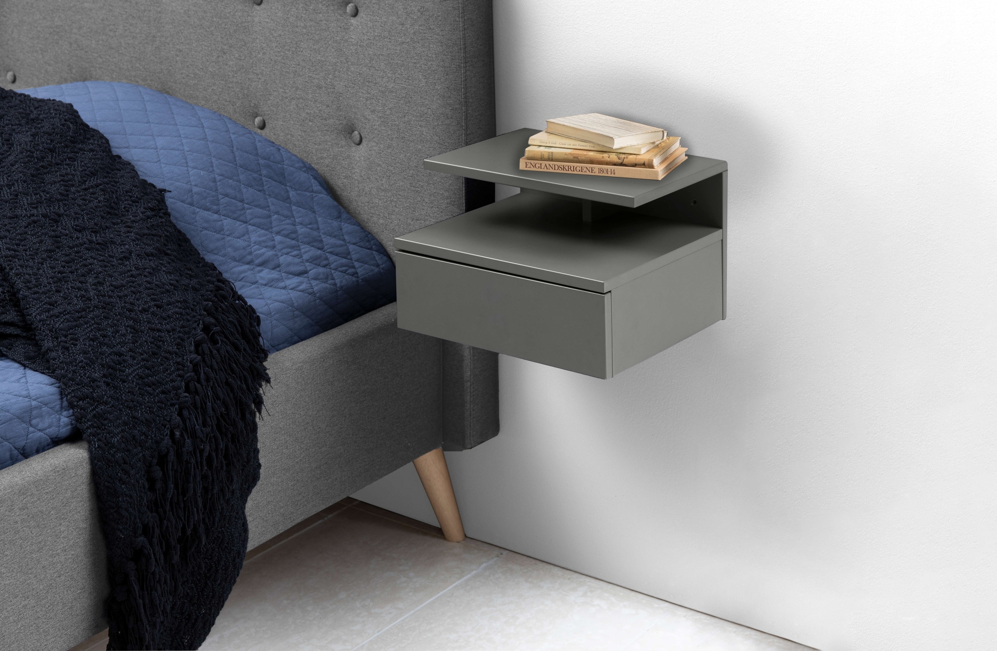 ACTONA GROUP Nachttisch »Ashlan Nachtkommode«, Nachtschrank, wandmontiert, 1 Schublade, 1 Fachboden, Metallschienen