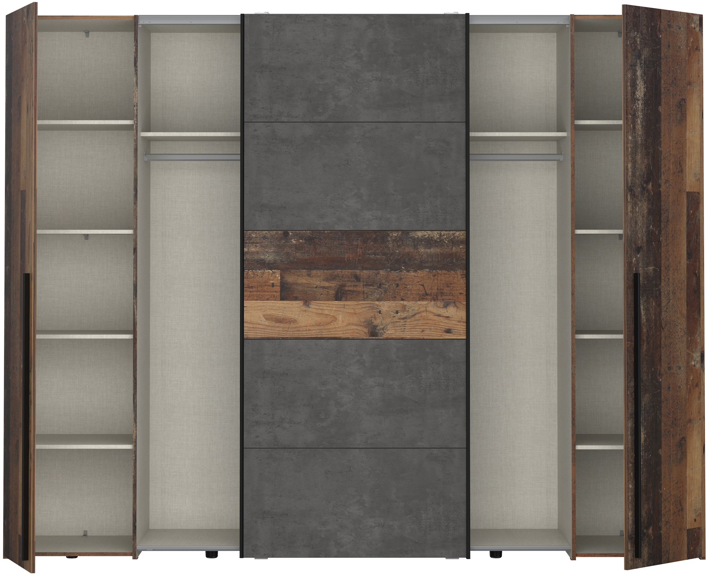 FORTE Kleiderschrank »Narago, OTTOs Choice, Kombischrank, TOPSELLER, Paneele  wechselbar« B/H/T ca. 270/210/61cm, Farbe Weiß auch mit Spiegeln,  Schwebetüren in Kombination mit Drehtüren, Made in Europe