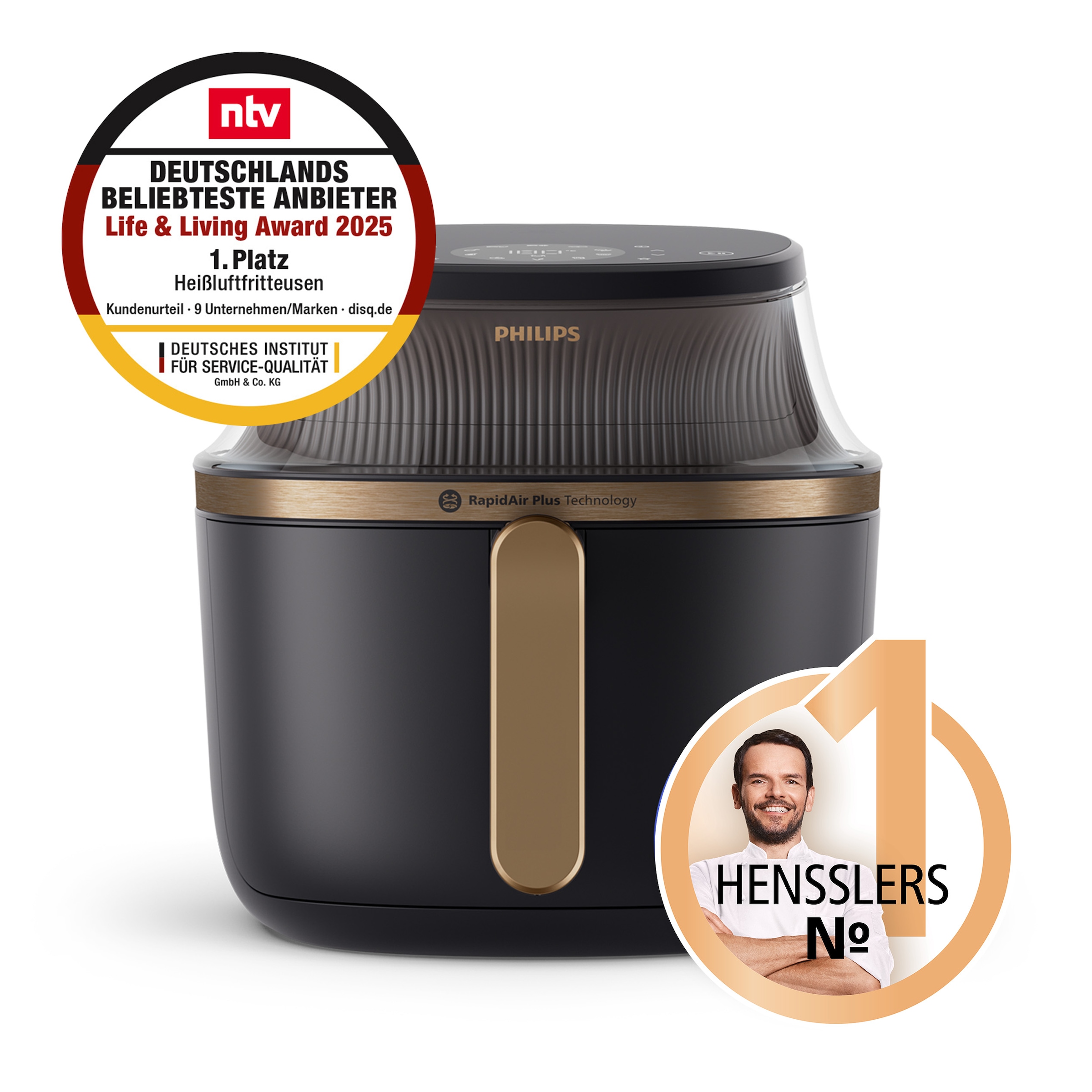 Philips Heißluftfritteuse »Airfryer 3000 NA332/00, mit 6.2L, Sichtfenster«, 1700 W, RapidAir Plus Technologie und 16 Kochfunktionen; Schwarz/Kupfer