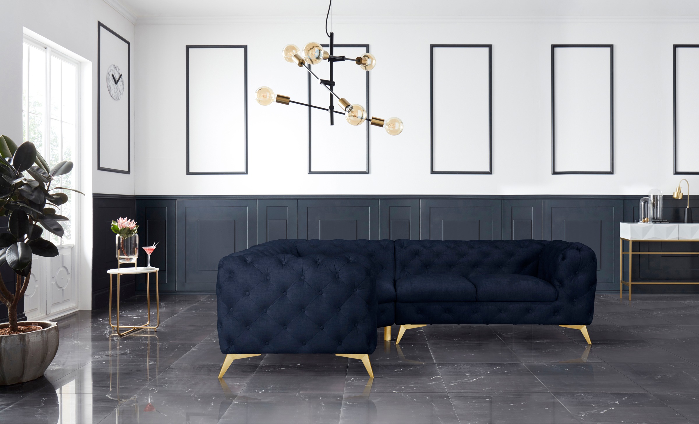 Home affaire Chesterfield-Sofa »Ecksofa GLYNIS L-Form mit Wellenunterfederu günstig online kaufen