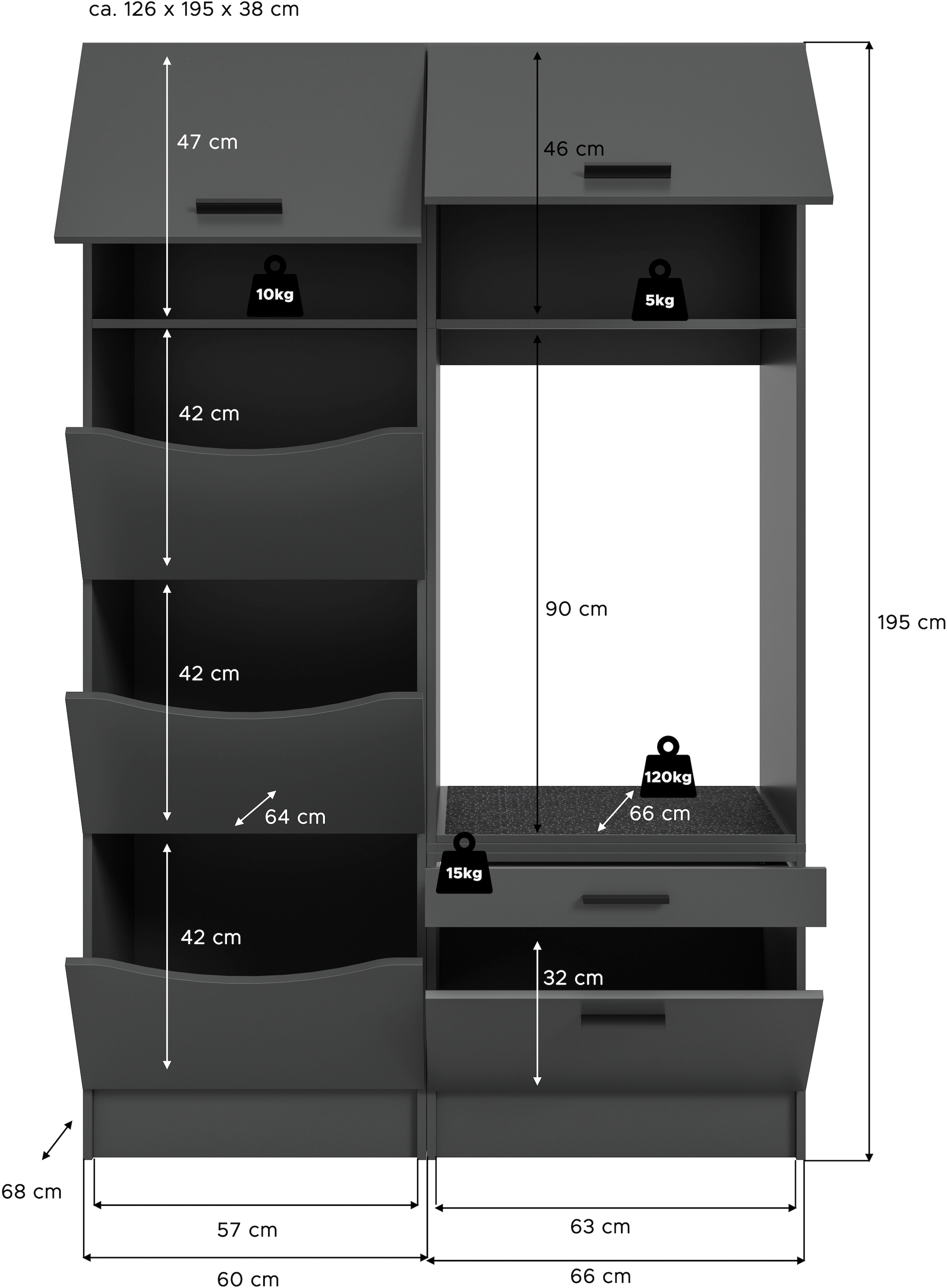 welltime Badmöbel-Set »FALAS, TOPSELLER!, 2-teilig, Hauswirtschaftsraum Set, Breite 126 cm«, (Set, 2 St., bestehend aus: 1x Wäscheschrank & 1x Waschmaschinenumbauschrank), Kombination, Waschmaschinenumbau, Waschmaschinenschrank, Wäschekammer