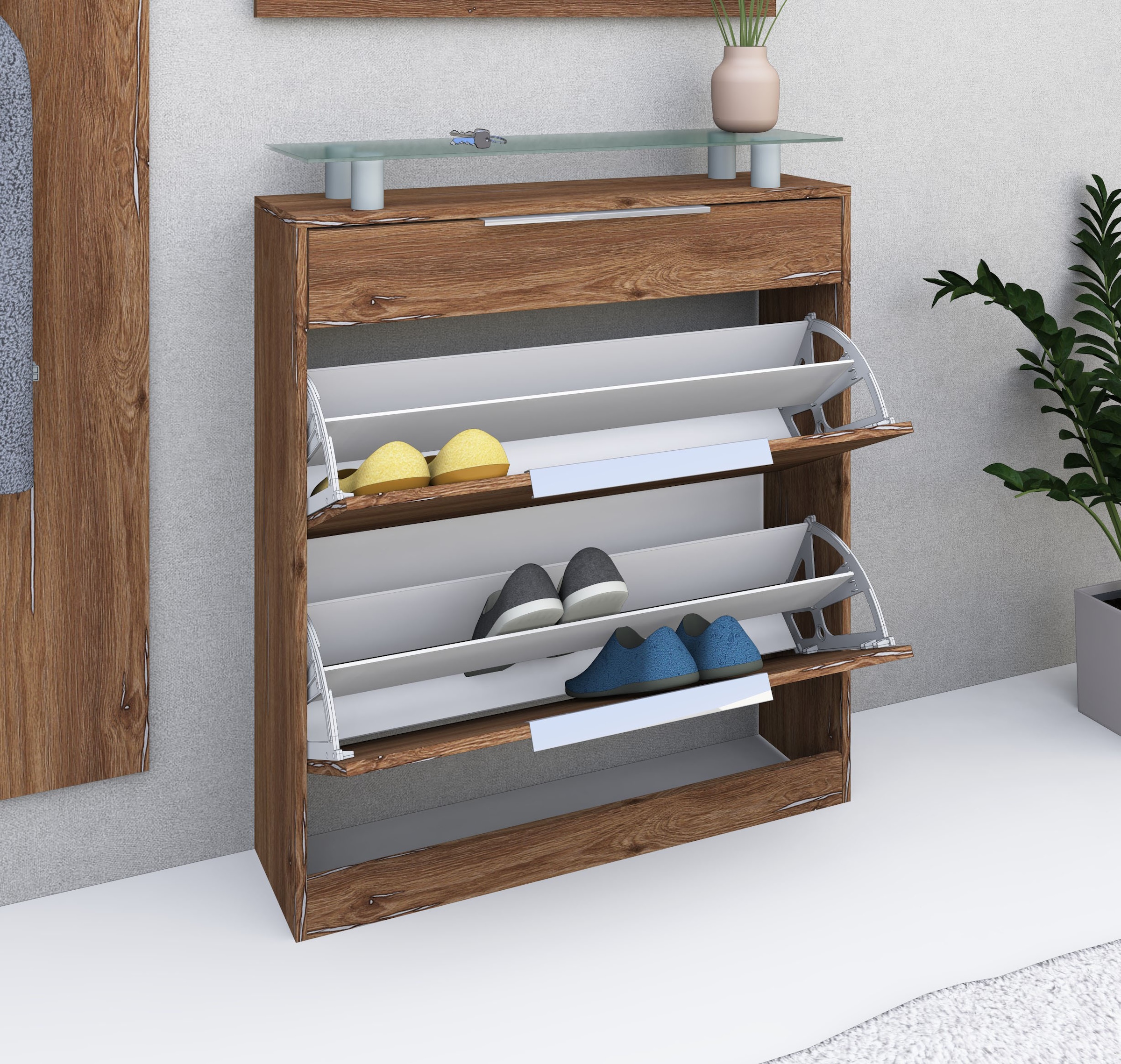 borchardt Möbel Schuhschrank »Oliva«, Breite 89 cm, stehend, mit 2 Doppeltrommeln und 1 Schubkasten