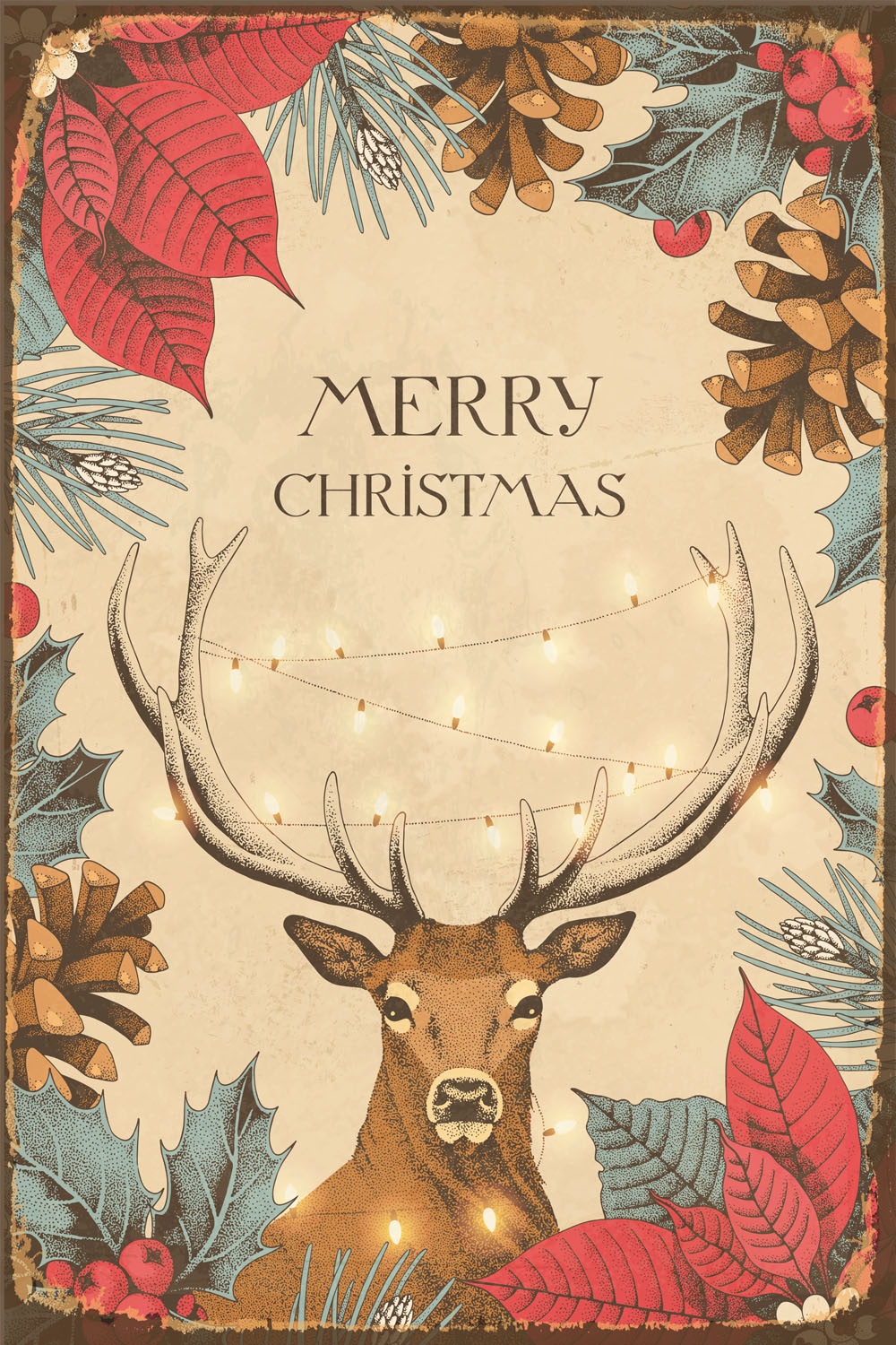 queence Alu-Dibond-Druck »Hirsch«, Hirsch-Weihnachten, (1 St.), Blätter, Tannenzweige, Schild