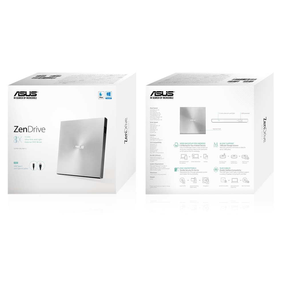 Asus Disc-Laufwerk »SDRW-08U9M-U«, (USB 2.0-USB Type-A DVD 8 fachx/CD 24 fachx)