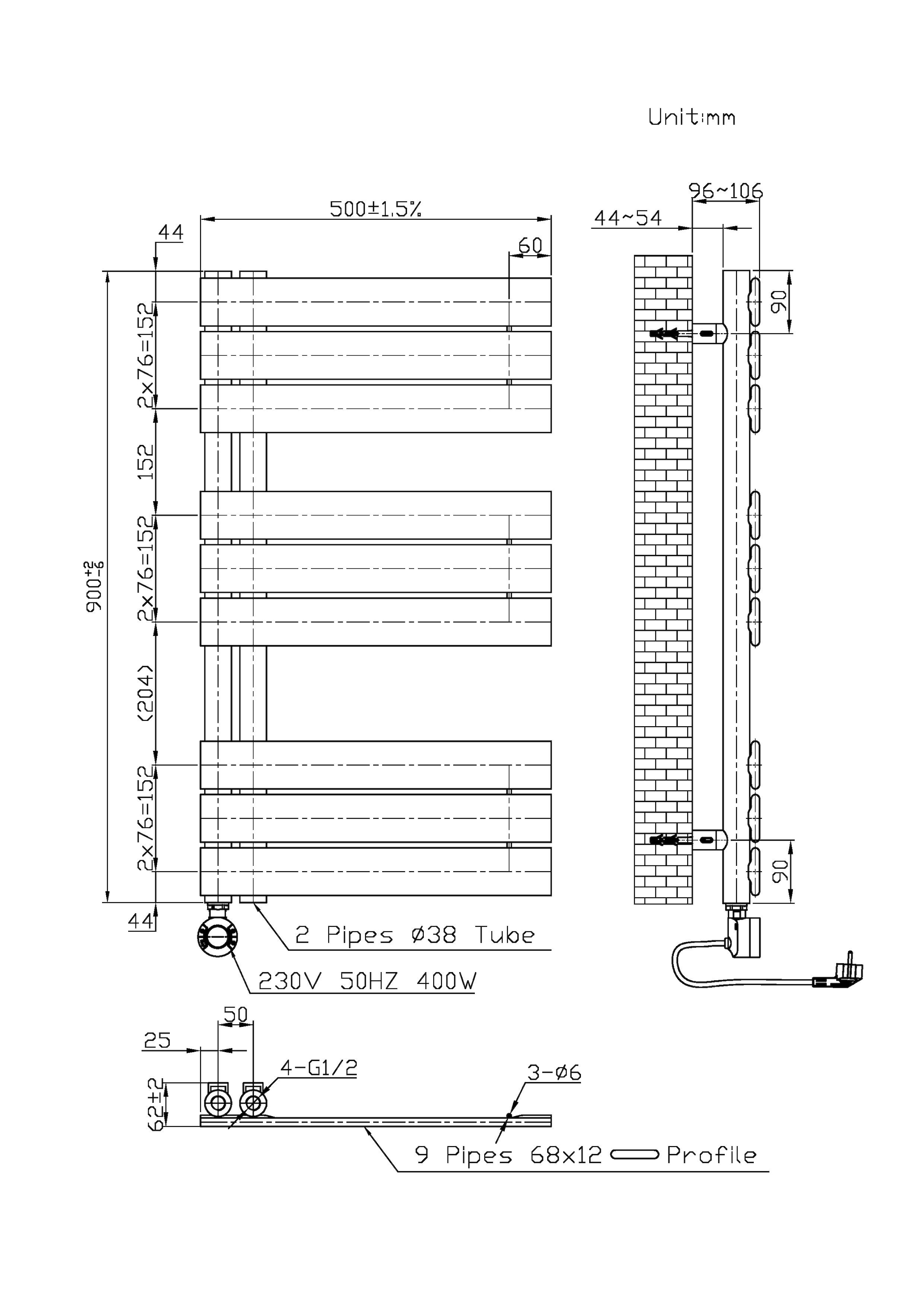 Sanotechnik Badheizkörper »E-Salzburg 50x90cm« elektrisch, 400W