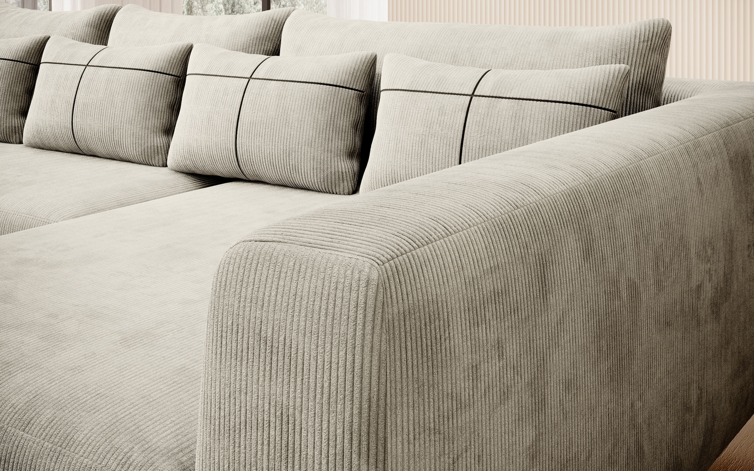 INOSIGN Ecksofa »Cross, mit softem Sitz, L-Form, wendbare Zierkissen, Breite 284 cm«, Couch mit vielen Kissen, stylische Kreuznaht, elegante Metallfüße