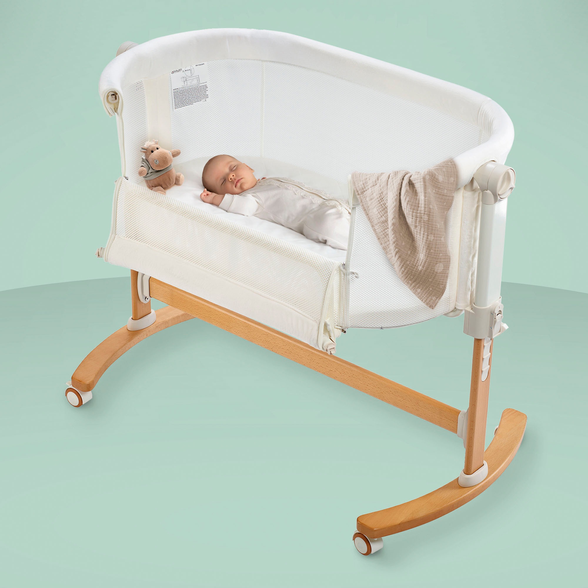 BabyGo Beistellbett »Amila, beige white«, mit Schaukelfunktion