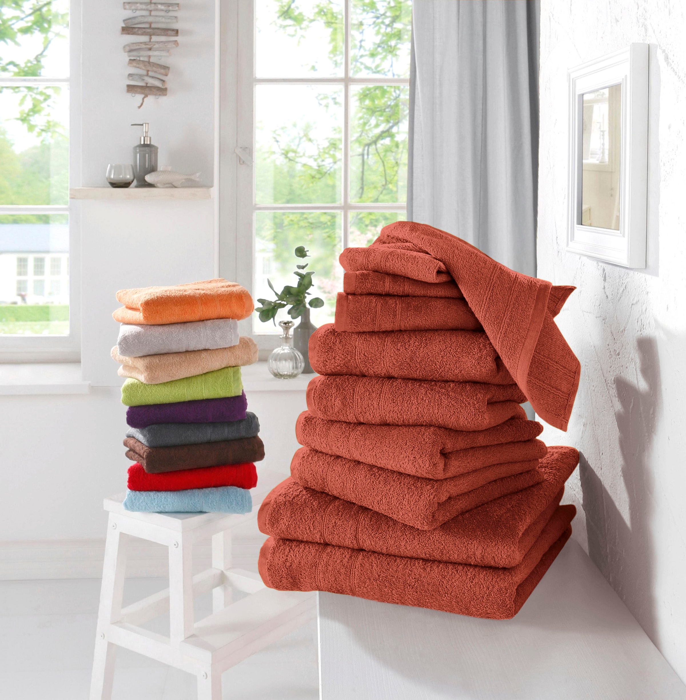 my home Handtuch Set »Inga«, Walkfrottee, Baumwolle bequem und 100% feiner mit aus bestellen Handtücher schnell Set, Handtuchset 10 Bordüre, tlg