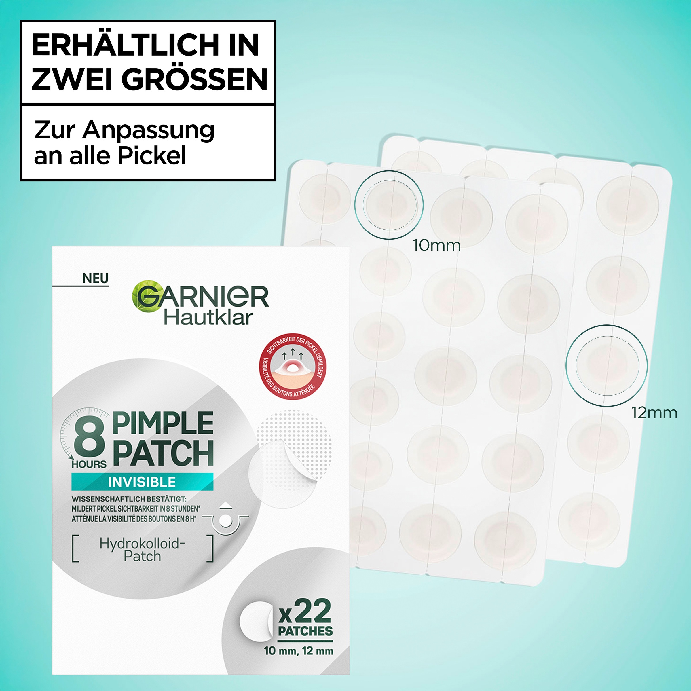 GARNIER Pickel-Tupfer »GARNIER 8H INVISIBLE PIMPLE PATCH« Flacht Pickel ab mit Hydrokolloid, keine Pickelmale.