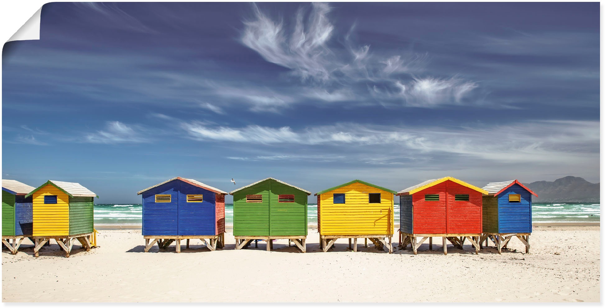 Artland Wandbild »Bunte Strandhäuser bei Kapstadt«, Strandbilder, (1 St.),  als Alubild, Leinwandbild, Wandaufkleber oder Poster in versch. Größen  online bestellen