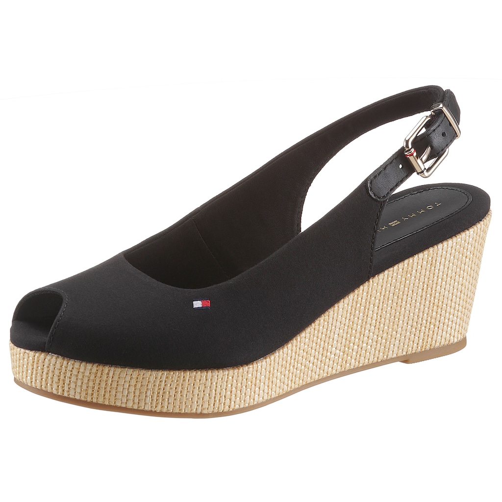 Tommy Hilfiger Sandalette »ICONIC ELBA SLING BACK WEDGE«, Sommerschuh, Sandale, Keilabsatz, mit Jutebesatz